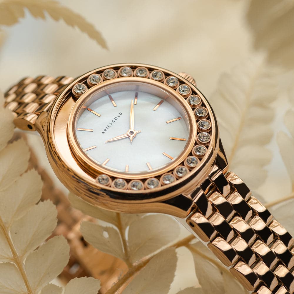 Aries Gold Serenity White Dial Rose Gold Stainless Steel Women's Watch L 5041 RG MP - Elegant Dress Watch for Business, Party & Special Occasions