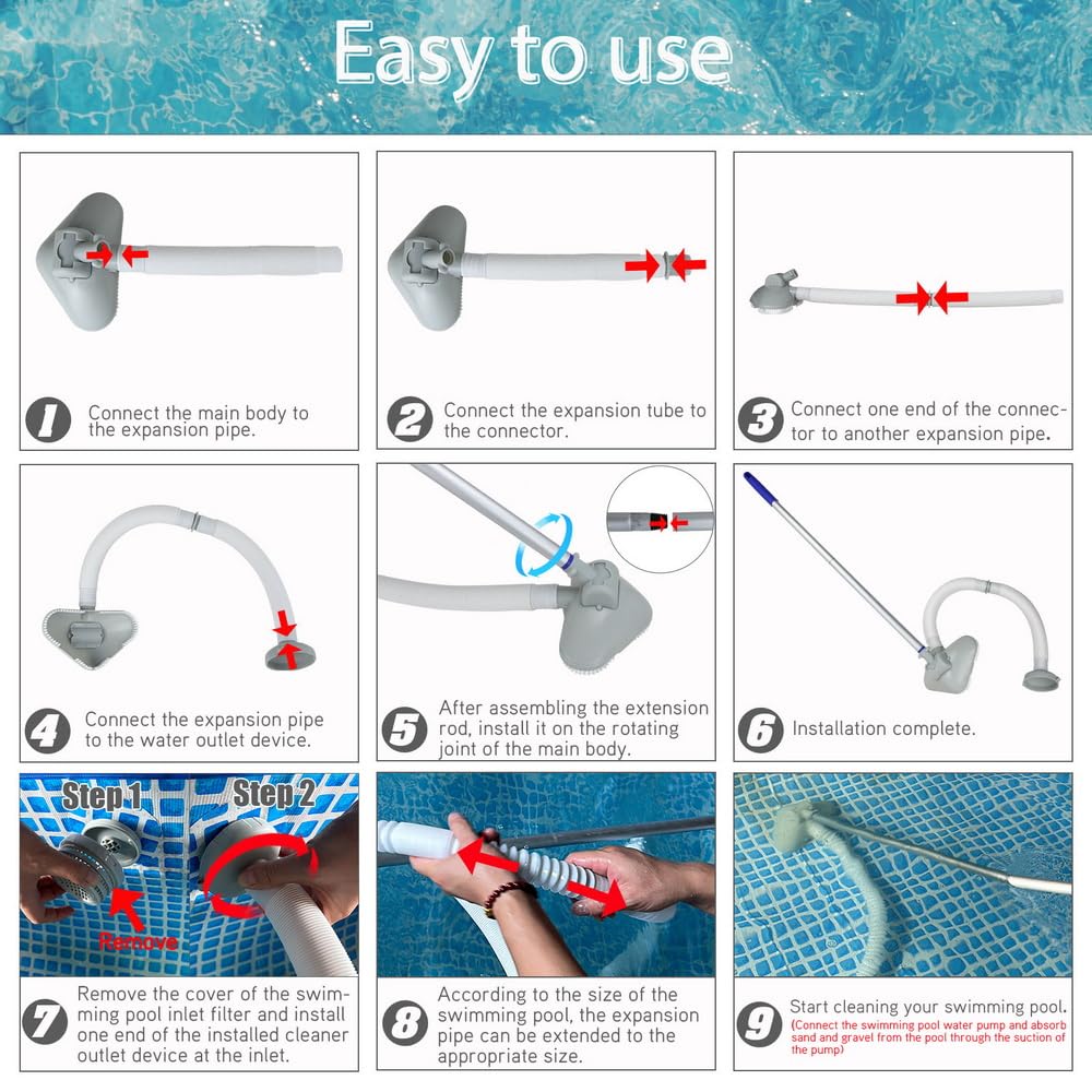 Handheld Pool Vacuum Cleaner with Hose - Ideal for Spas & Small Pools - Sand & Debris Removal