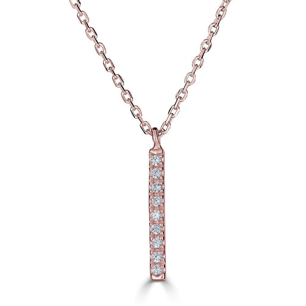 14K Gold 0.06 CTW Diamond Vertical Bar Necklace for Women - Elegant Minimalist Pendant Jewelry for Everyday Wear & Special Occasions