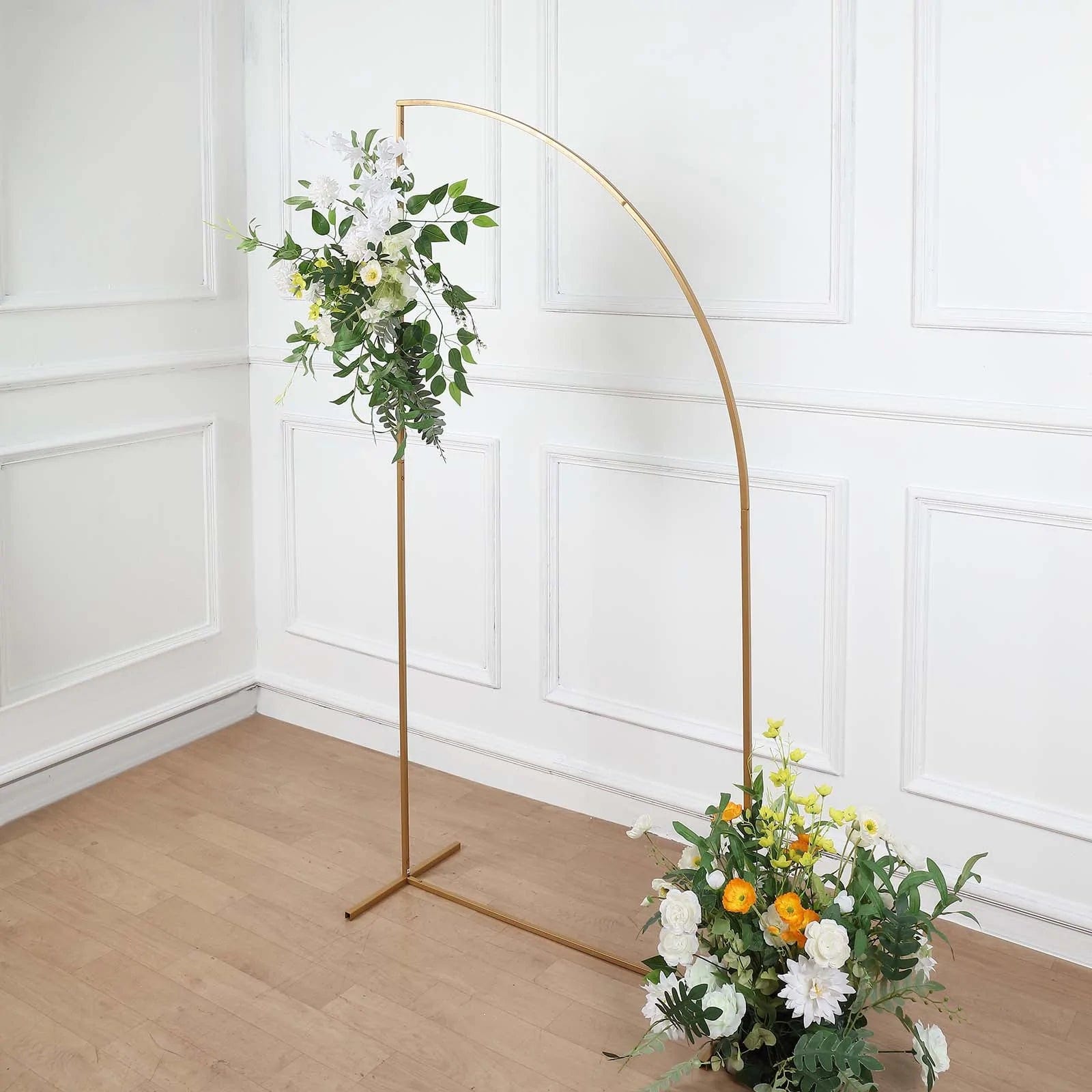 Half Moon Metal Floral Display Frame - Gold Wedding Arch Backdrop Stand for Outdoor Ceremonies, Photo Shoots & Garden Decor