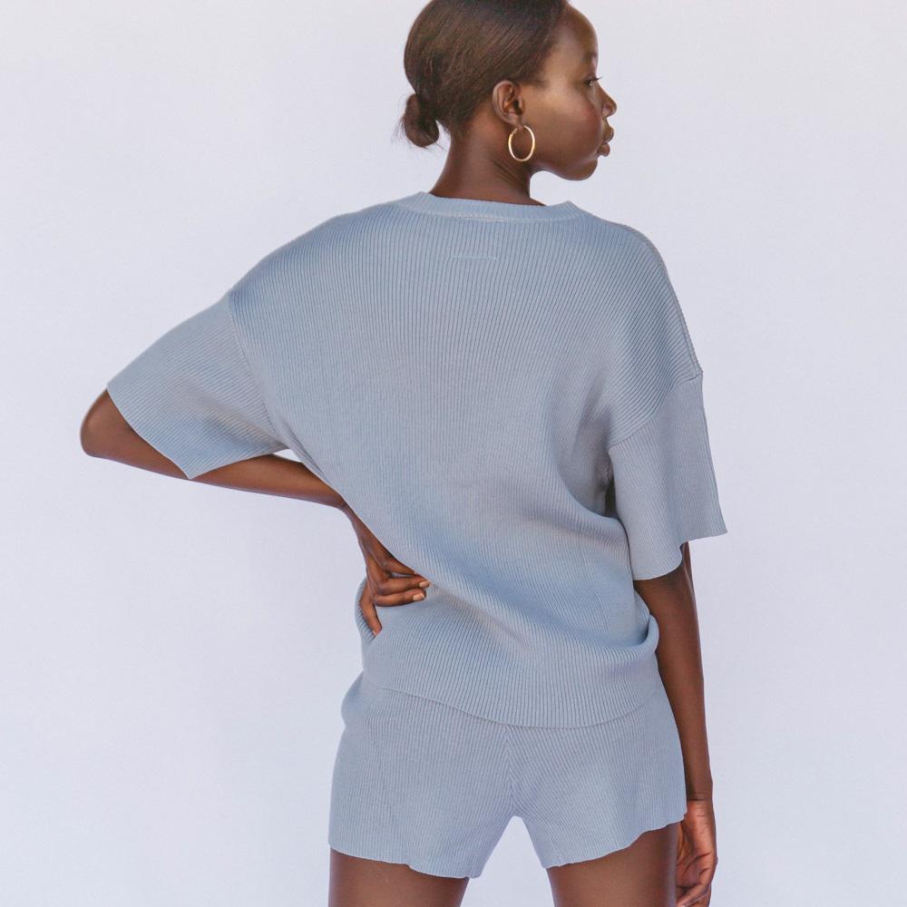 Alex Knit Tee - Soft Cotton Crewneck T-Shirt for Men & Women | Denim Blue Casual Top | Perfect for Everyday Wear, Layering & Outfit Styling