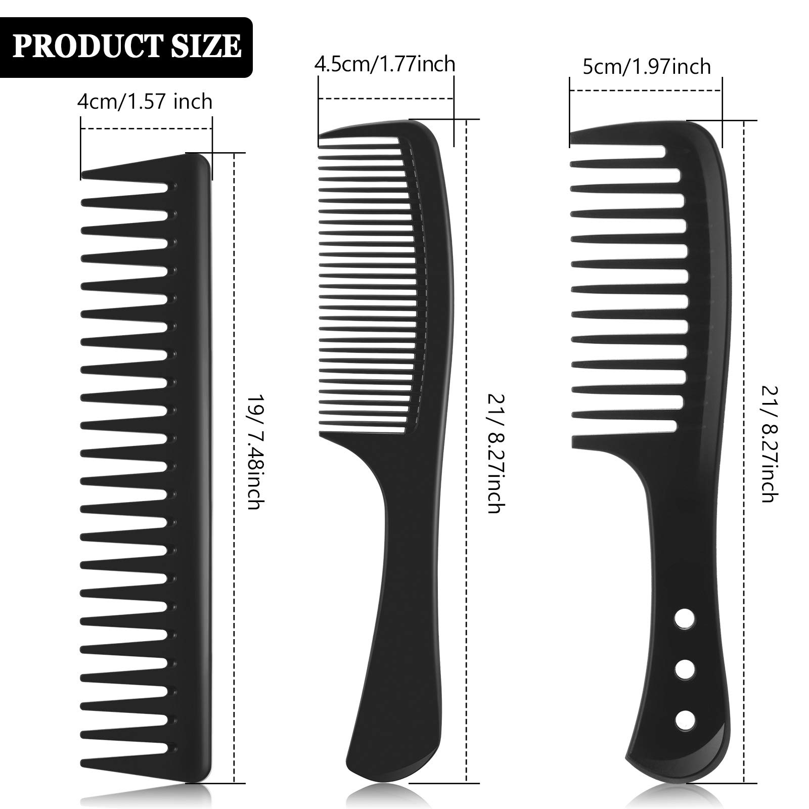 Patelai 3-Piece Wide Tooth Detangling Comb Set - Carbon Fiber Anti-Static Heat Resistant Hair Styling Combs for Women with Curly, Straight & Long Hair - Perfect for Salon, Home Hair Care & Travel (Black)
