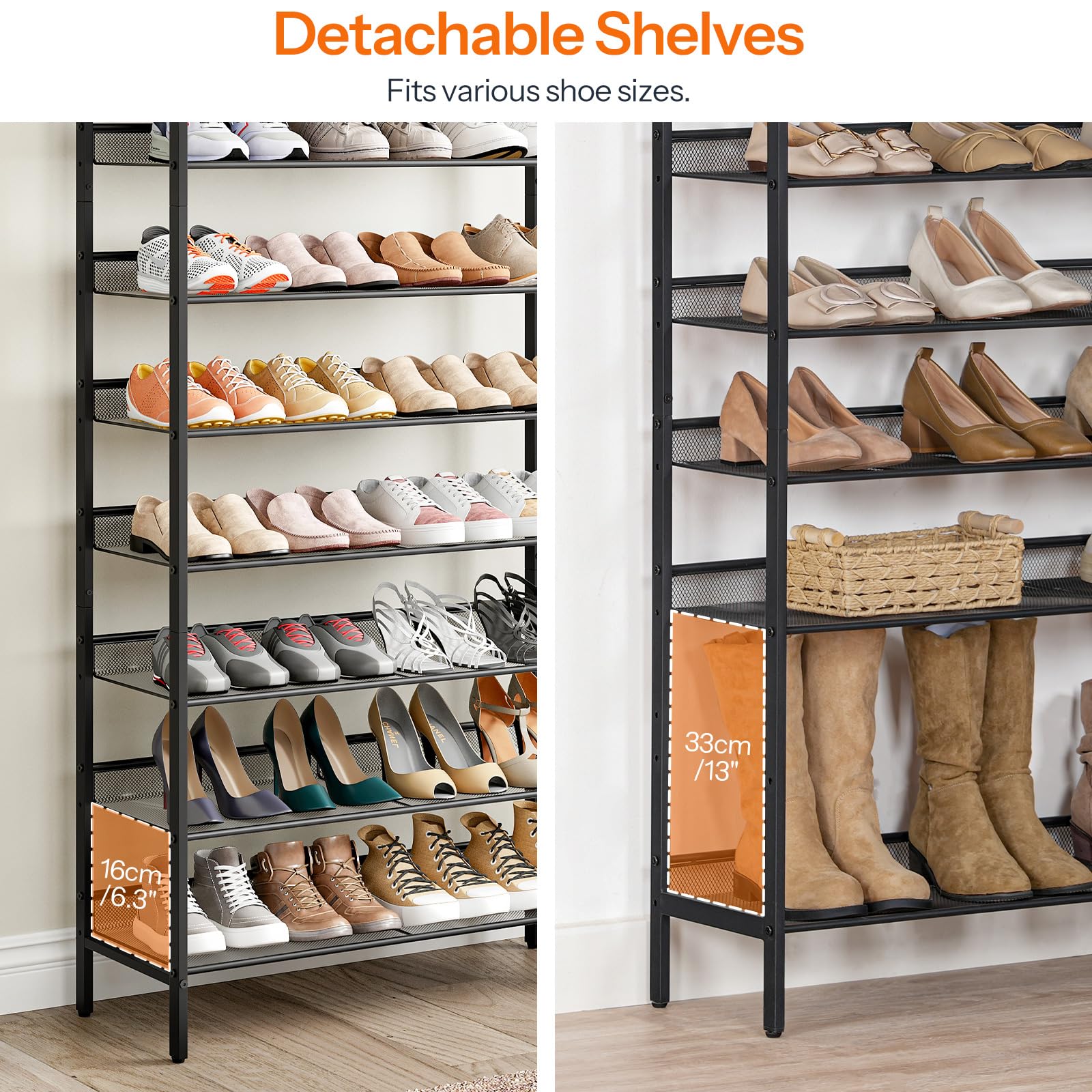 HOOBRO 8-Tier Shoe Rack - Large Capacity Shoe Storage Organizer with Adjustable Metal Shelves for 32-40 Pairs of Shoes | Space Saving Sturdy Shoe Shelf for Entryway, Closet & Bedroom Organization