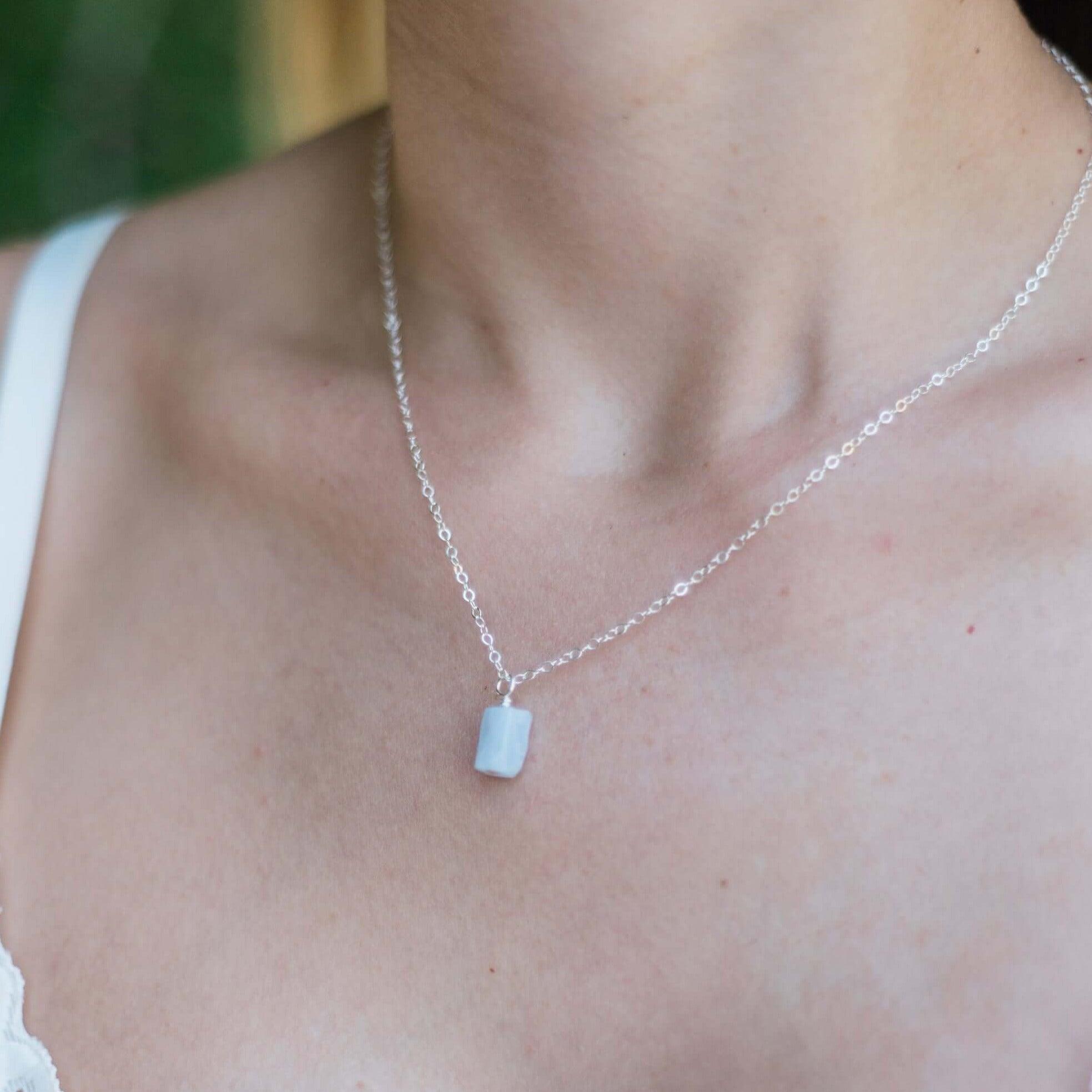 Tiny Raw Blue Lace Agate Pendant Necklace - Natural Stone Jewelry for Women - Perfect for Boho Style, Meditation & Everyday Wear