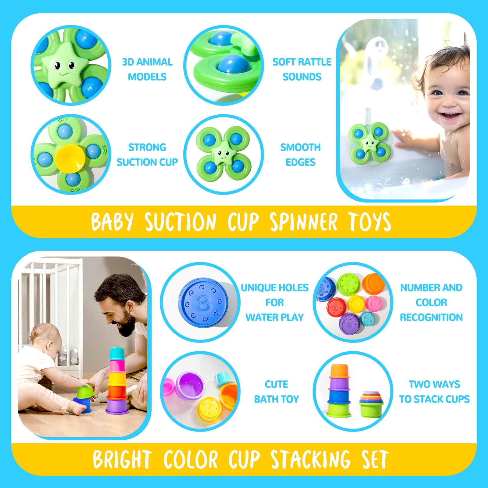 Montessori Toys for Babies 0-12 Months - 6-in-1 Sensory Stacking Blocks for Infant Development - Educational Learning Toys Gift for 1-3 Year Old Boys & Girls - Perfect for Daycare, Toddler Playtime & Early Childhood Education