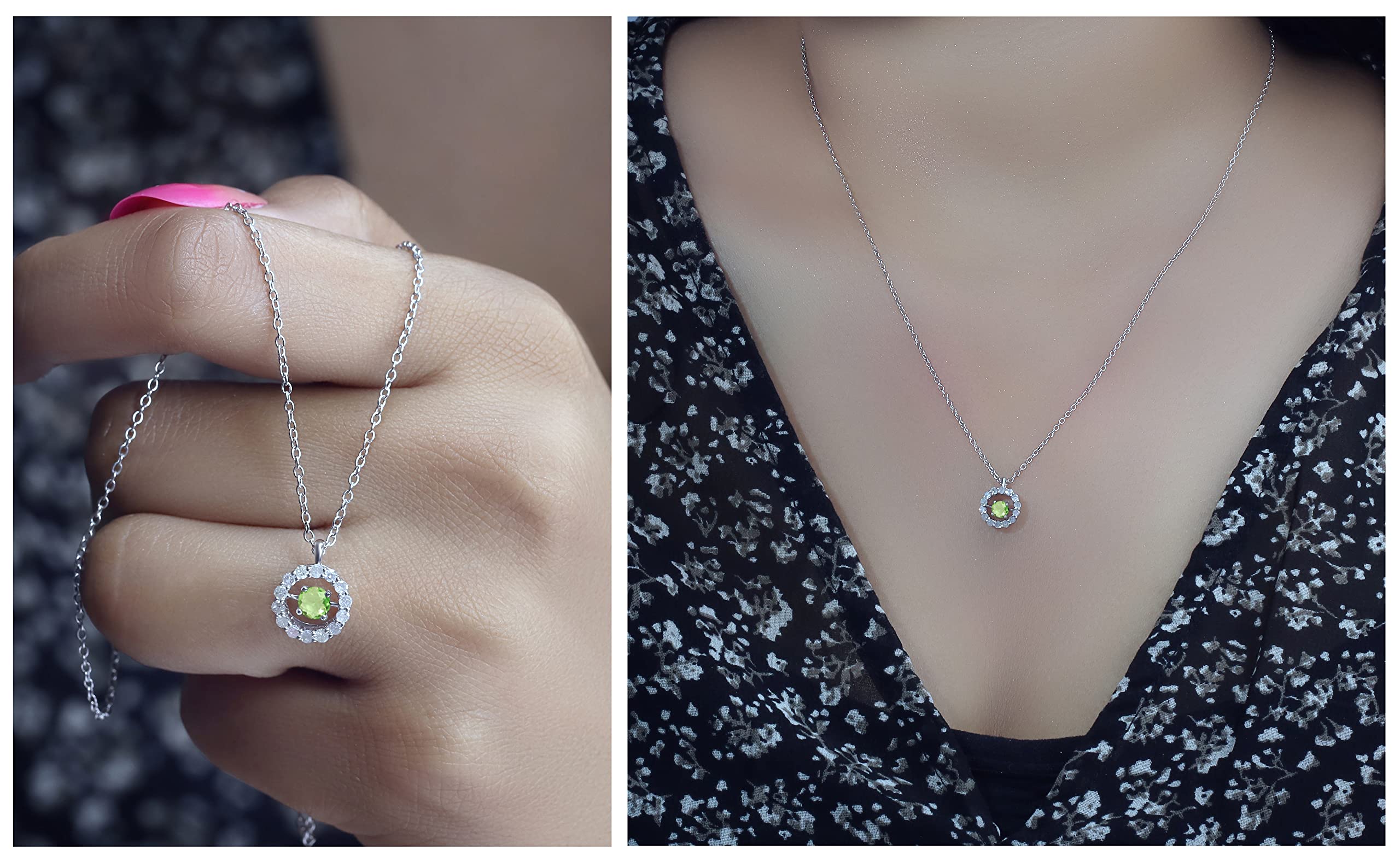 Dazzlingrock 3.9mm Round Peridot & 0.30 CT White Diamond Pendant Necklace in 10K Solid White Gold for Women - Elegant Jewelry Gift for Anniversary, Birthday & Special Occasions