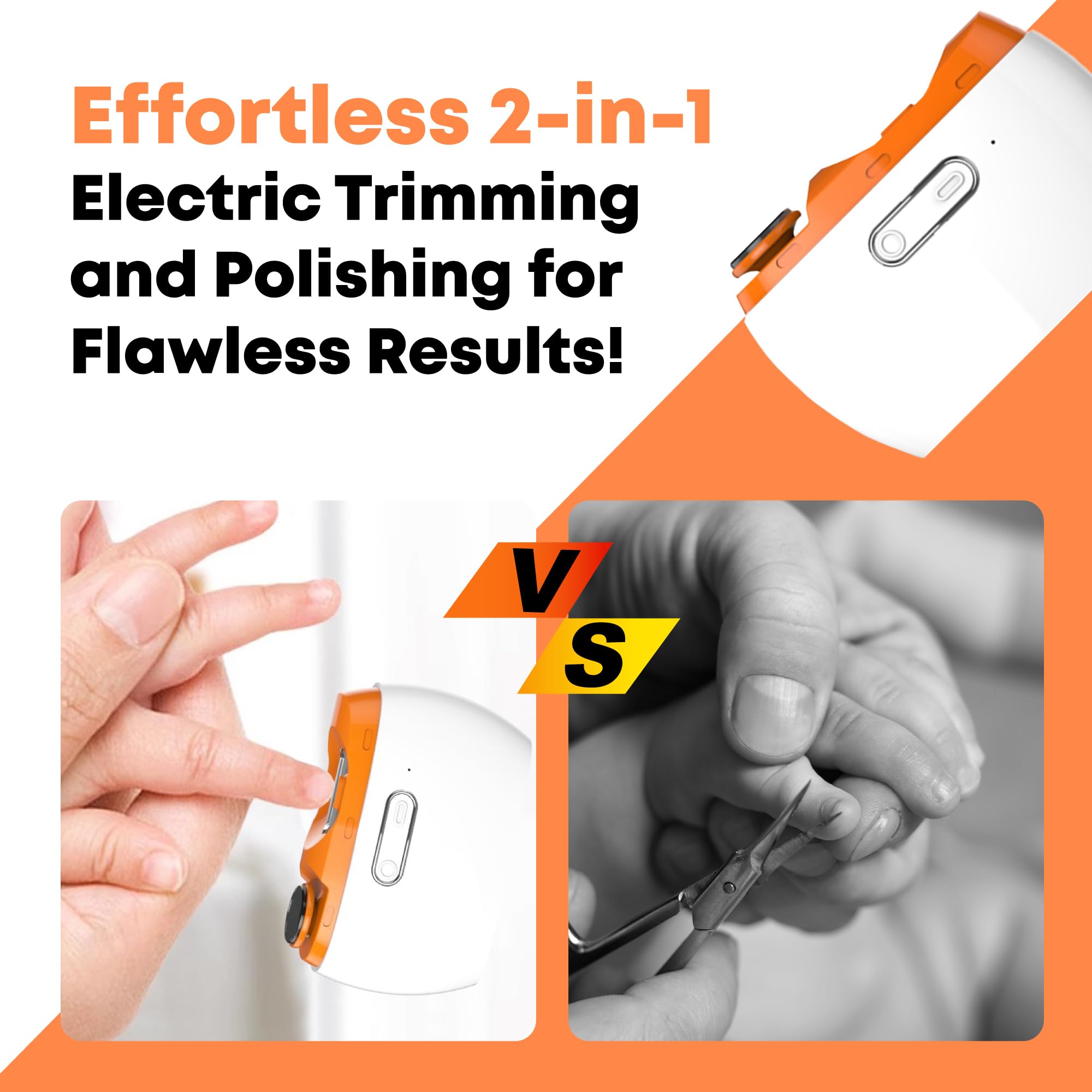 Electric Automatic Nail Clipper & Trimmer - 2-in-1 Rechargeable Nail File Grinder for Baby, Adults & Seniors - LED Manicure Polisher for Smooth Nails - Perfect for Home, Travel & Salon Use