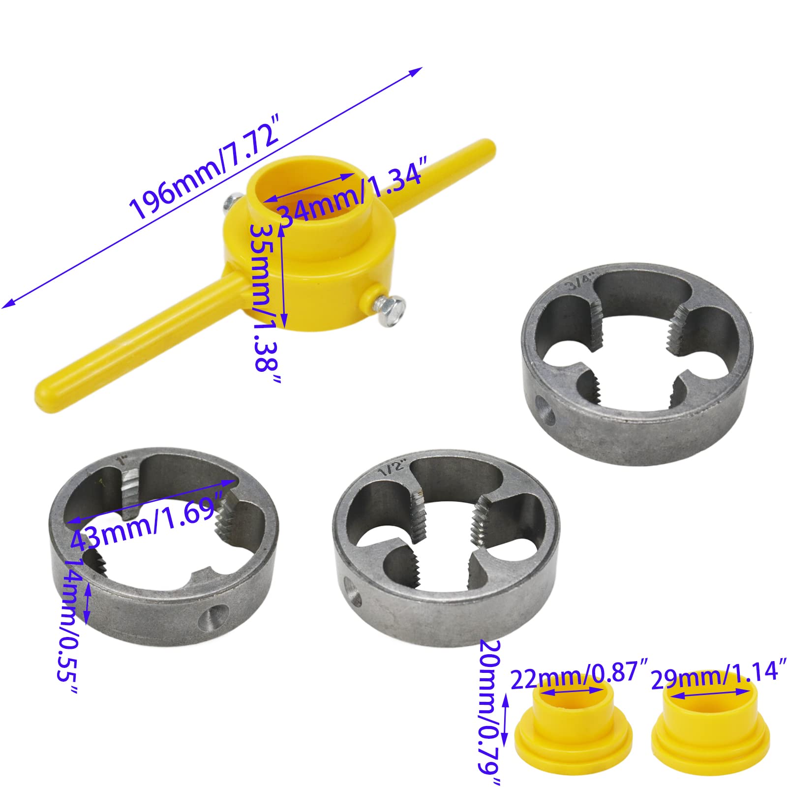 6 Pcs PVC Pipe Threader Tool Kit - Round Pipe Die Set with 3 Dies (1/2