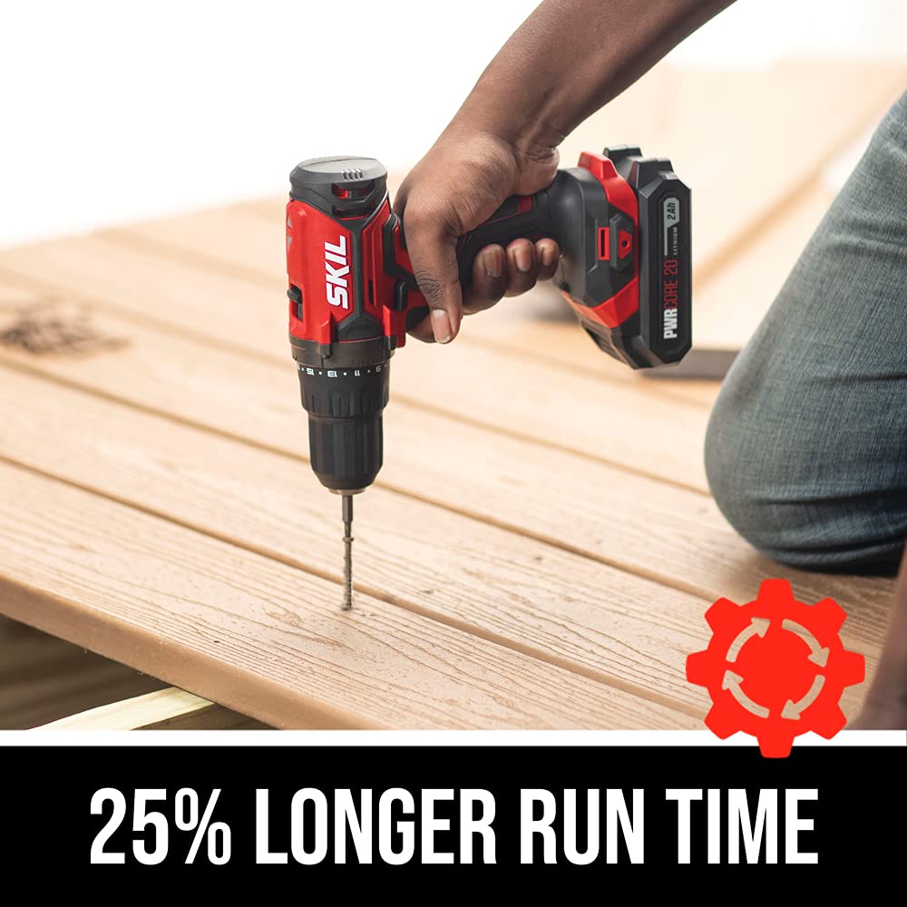 SKIL 20V Cordless Drill Driver with 2.0Ah Battery & Charger - 1/2 Inch Keyless Chuck, Lightweight Power Tool for DIY Projects, Home Repairs, and Woodworking (Model DL527502)
