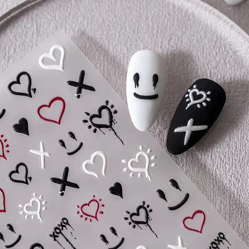 5D Smiley Face Nail Stickers - Self-Adhesive Embossed Nail Art Decals for Women & Men - Perfect for Couples Matching, DIY Nail Designs & Party Nail Decorations