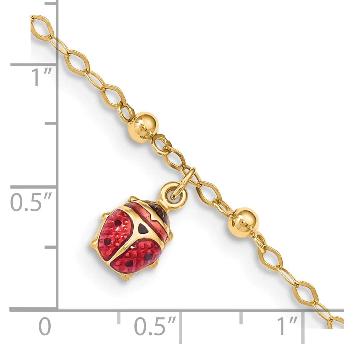 14K Gold Adjustable Enamel Ladybug Ankle Bracelet - Cute Summer Beach Jewelry Gift for Women & Girls