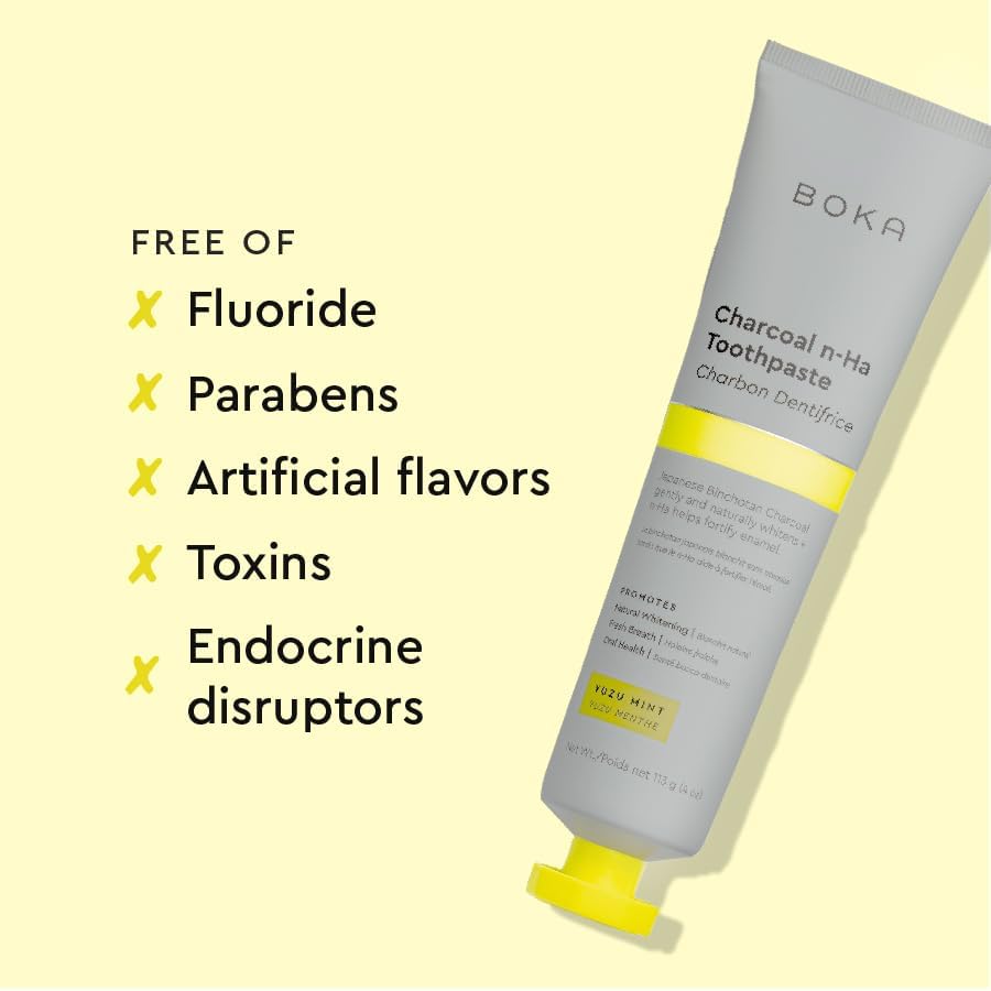 Boka Natural Toothpaste with Nano Hydroxyapatite - Fluoride Free, Teeth Whitening & Remineralizing for Sensitive Teeth - Yuzu Mint Flavor, 4oz (1 Pack) - Made in USA | Gentle Daily Oral Care for Adults, Perfect for Morning & Night Routine