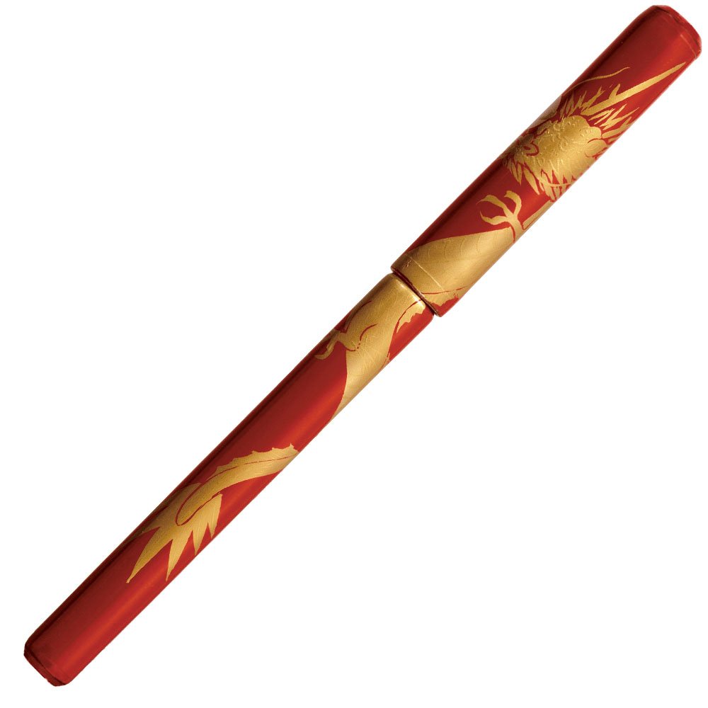 Akashiya UK18E-05 Premium Maki-e Brush Pen - Handcrafted Dragon Design with Lacquered Vermilion Finish | Perfect for Calligraphy, Artwork, and Special Gift Giving