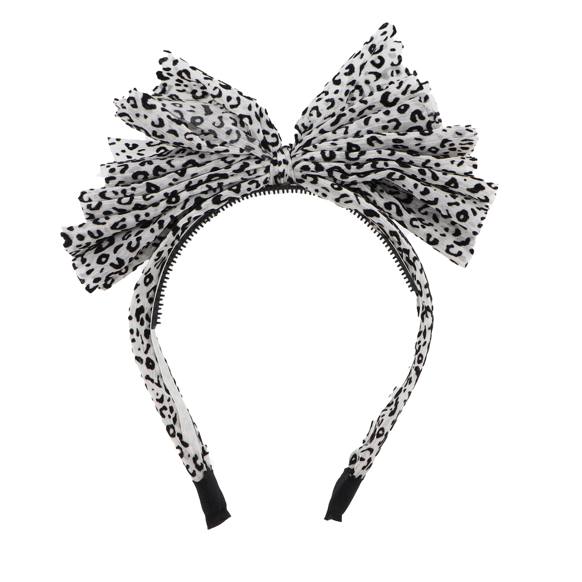 Motique Accessories Cream Velvet Leopard Print Tulle Bow Headband for Women - Perfect for Weddings, Parties & Everyday Fashion Accessories