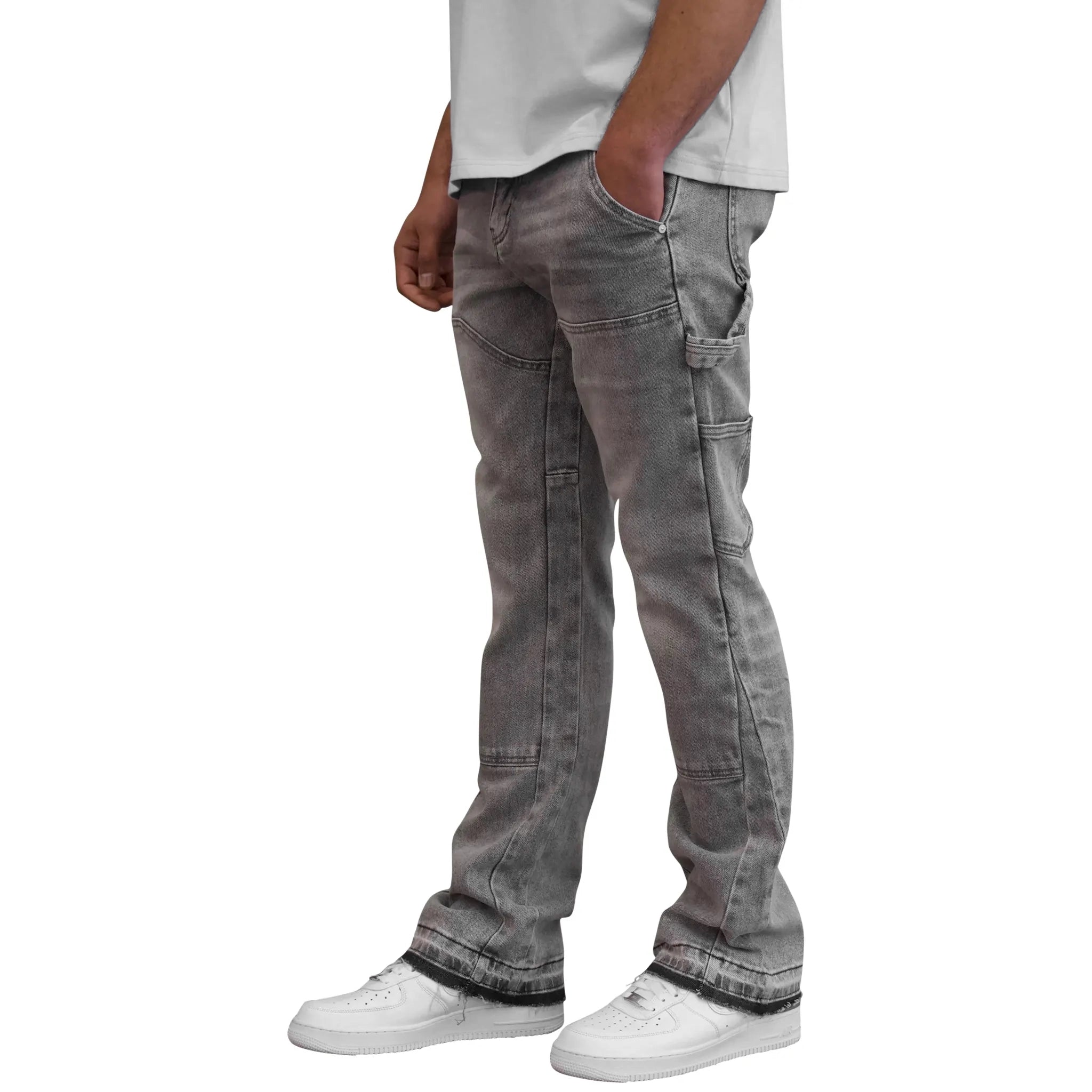 SIARR Carpenter Jeans for Men - Light Grey Work Pants with Utility Pockets - Durable Workwear for Construction, Carpentry & Outdoor Activities