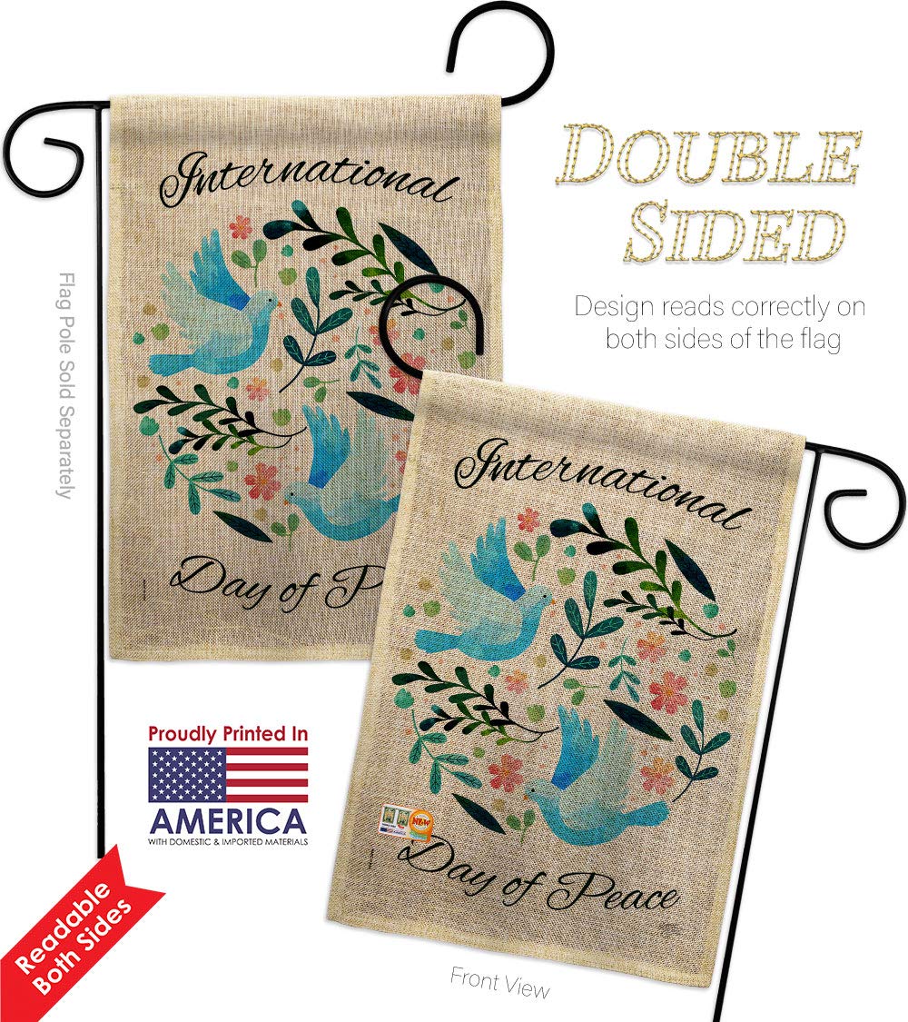 Eco-Friendly Burlap Garden Flag Set with Wood Dowel - Double-Sided 13x18.5 Inch Yard Decor for International Peace Day, Earth Day & Home Decoration - Made in USA | Perfect for Front Porch, Backyard & Seasonal Celebrations