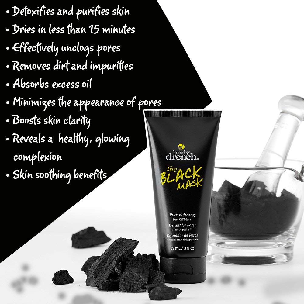 Body Drench Black Peel-Off Mask - 3 oz Deep Cleansing Facial Mask for Blackhead Removal & Pore Minimizing - Perfect for Spa Night & Self-Care Routine