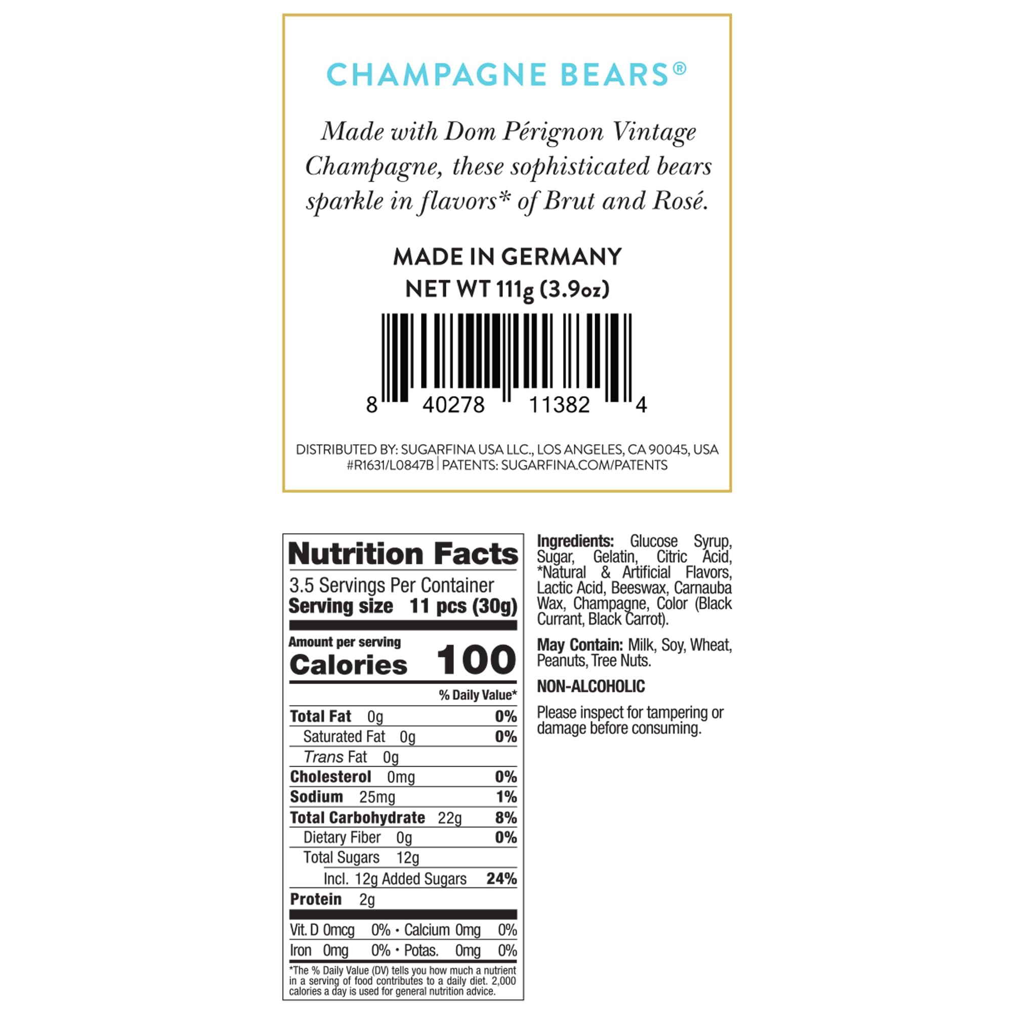 Sugarfina Champagne Bears Candy Cubes - 3.9oz Party Pack (10 Pack) | Gourmet Champagne Gummy Bears for Weddings, Birthdays & Special Occasions