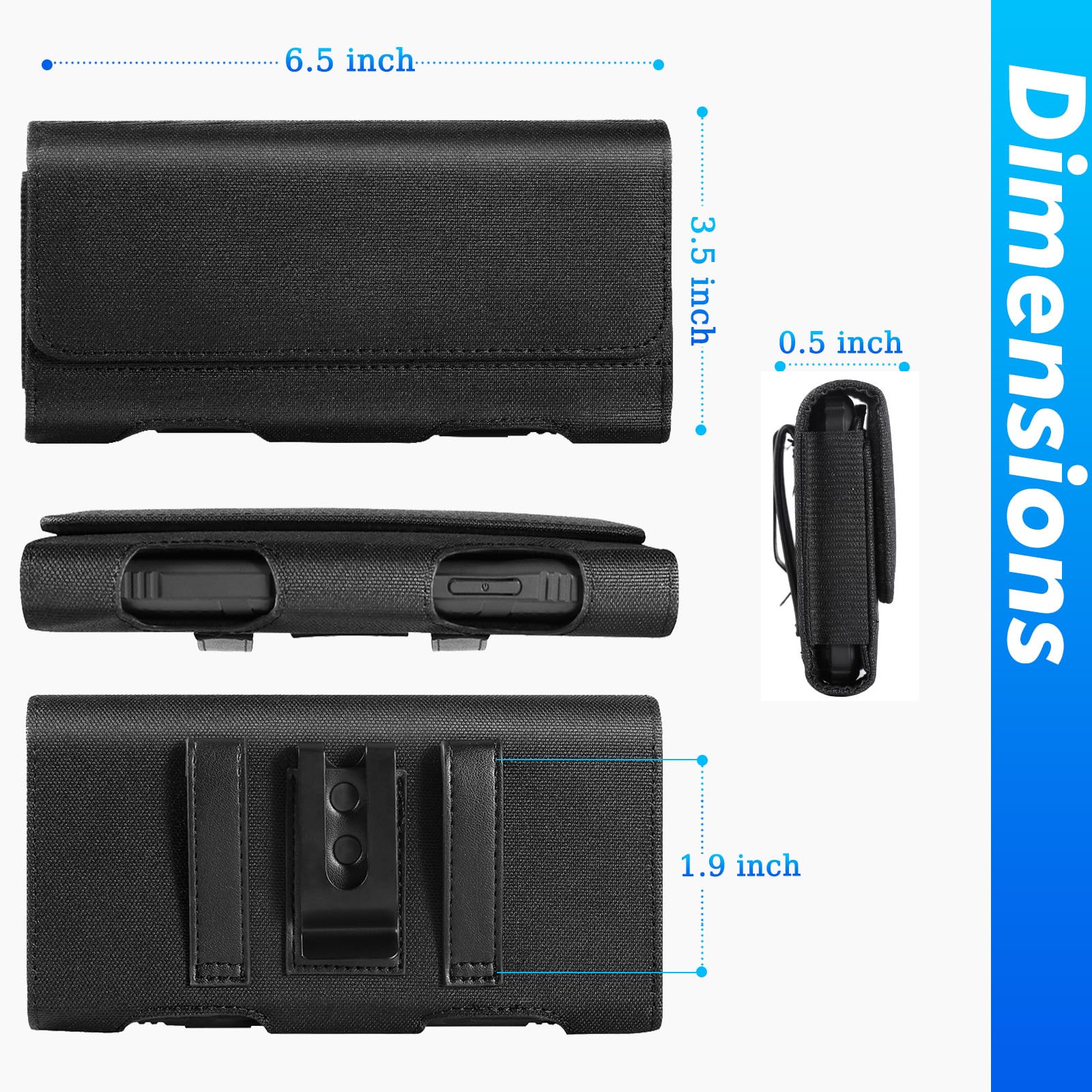 Mopaclle Nylon Phone Holster Belt Pouch for iPhone 15 Pro Max/14 Pro Max/13 Pro Max/12 Pro Max/11 Pro Max/8 Plus/7 Plus/6s Plus - Slim Fit Case Compatible, Black (Large) - Perfect for Running, Hiking, Workouts & Outdoor Activities