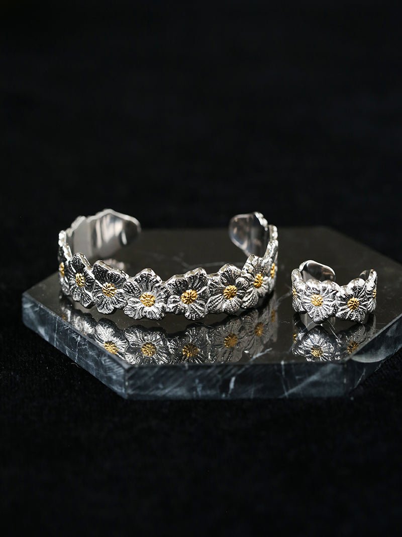Buccellati Inspired Gardenia Flower Open Bangle Bracelet - Elegant Floral Jewelry for Women, Perfect for Weddings, Parties & Special Occasions