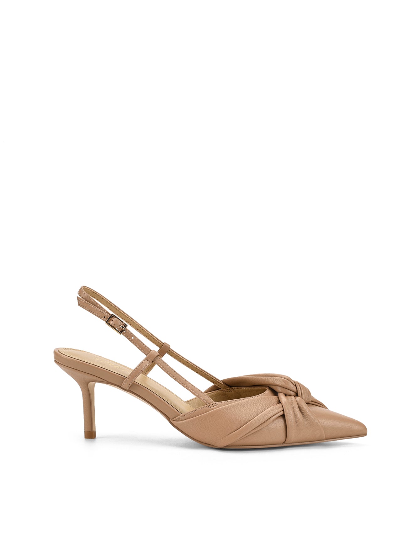 Yonder Slingback Kitten Heels - Almond Tan Leather Women's Shoes | Comfortable Low Heel Pumps for Work, Office & Special Occasions