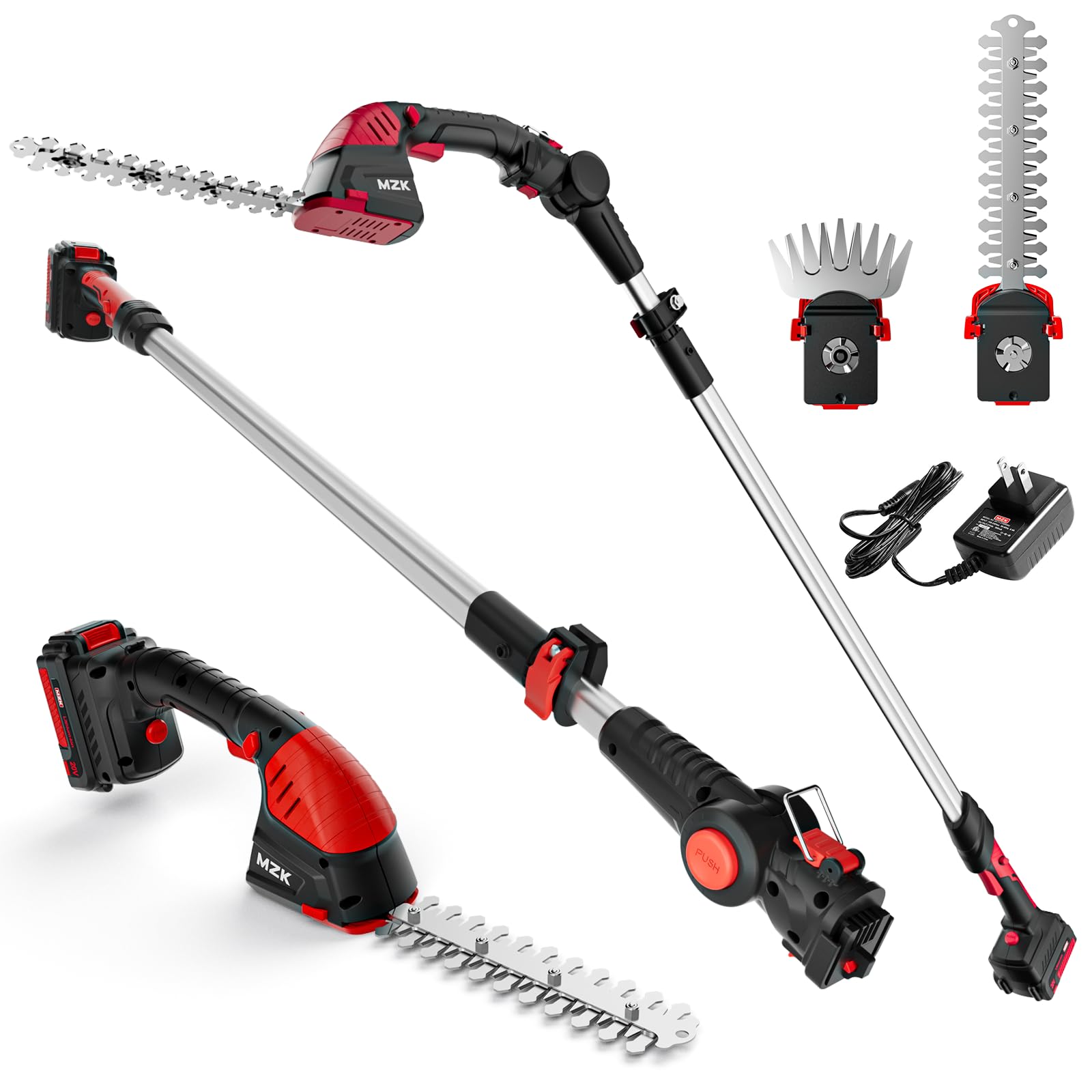 MZK 20V Cordless 2-in-1 Pole Hedge Trimmer & Grass Shear with 13ft Extension Pole - Multi-Angle Adjustable Electric Shrub Trimmer (Battery & Charger Included) - Perfect for Lawn Care, Garden Maintenance & Landscaping