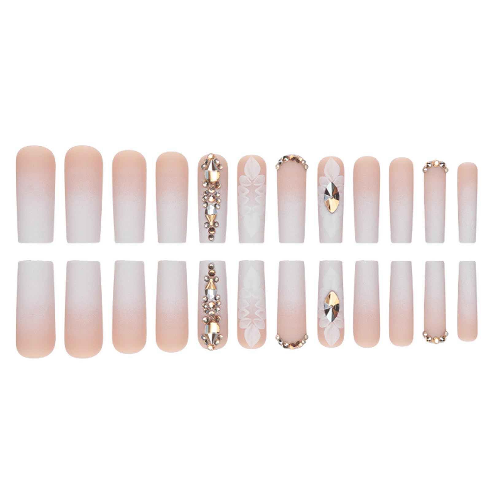 24PCS Gradient Press on Nails - Matte Fake Acrylic Long Nude Nails with Square Flower Design, Full Cover Artificial Nails for Women & Girls | Perfect for Parties, Weddings & Daily Wear
