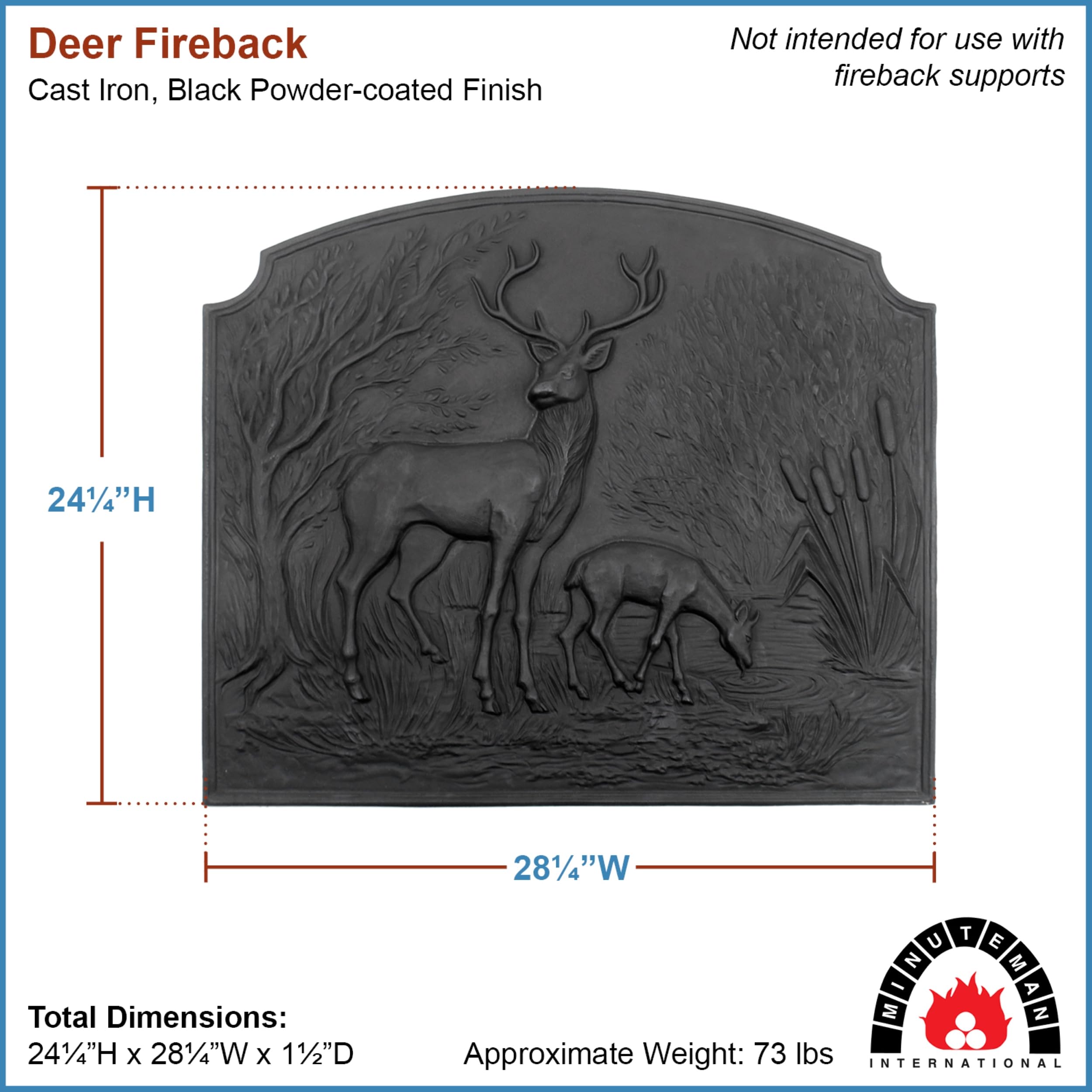Black Deer Fireback - Decorative Fireplace Back Panel for Rustic & Traditional Home Decor - Perfect for Living Room, Cabin, or Lodge Fireplace Enhancement