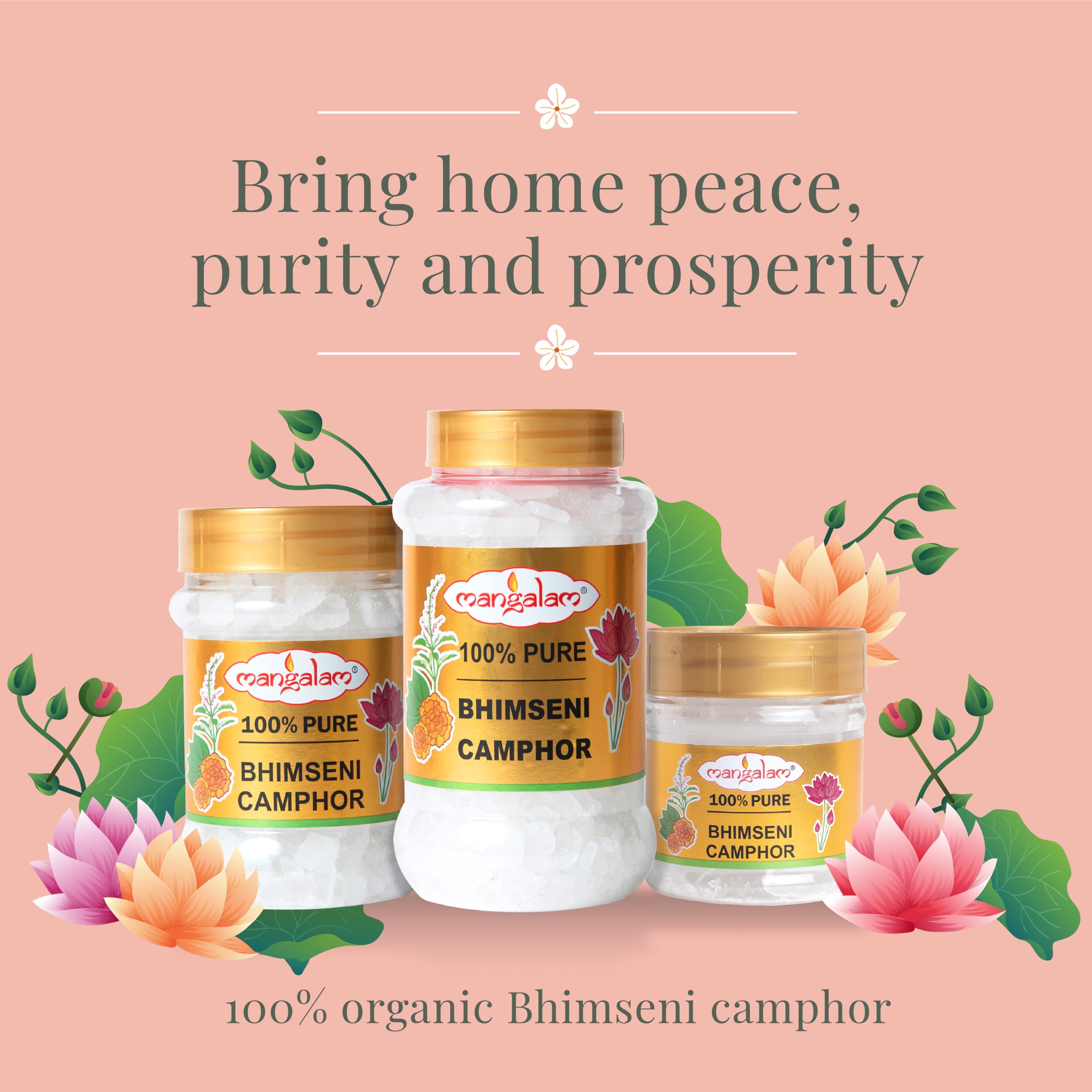 100% Pure MANGALAM Bhimseni (Original) Natural Camphor 250g Jar - Pack of 1 | Premium Quality for Puja, Aromatherapy, Meditation & Home Fragrance | Long-Lasting Sweet Scent for Spiritual Ceremonies, Yoga Rooms & Closet Freshener