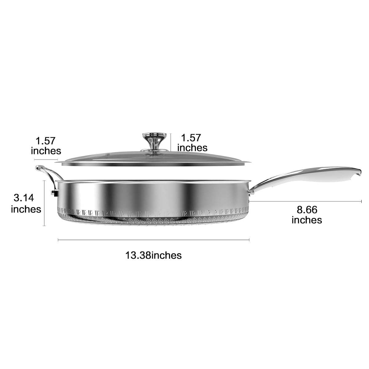Premium 316L Stainless Steel 8QT Hexagon Nonstick Frying Pan with Lid - PFOA Free, Oven & Dishwasher Safe Wok - Ergonomic Single Handle Design for Professional Cooking - Perfect for Stir-Frying, Sautéing & Family Meals