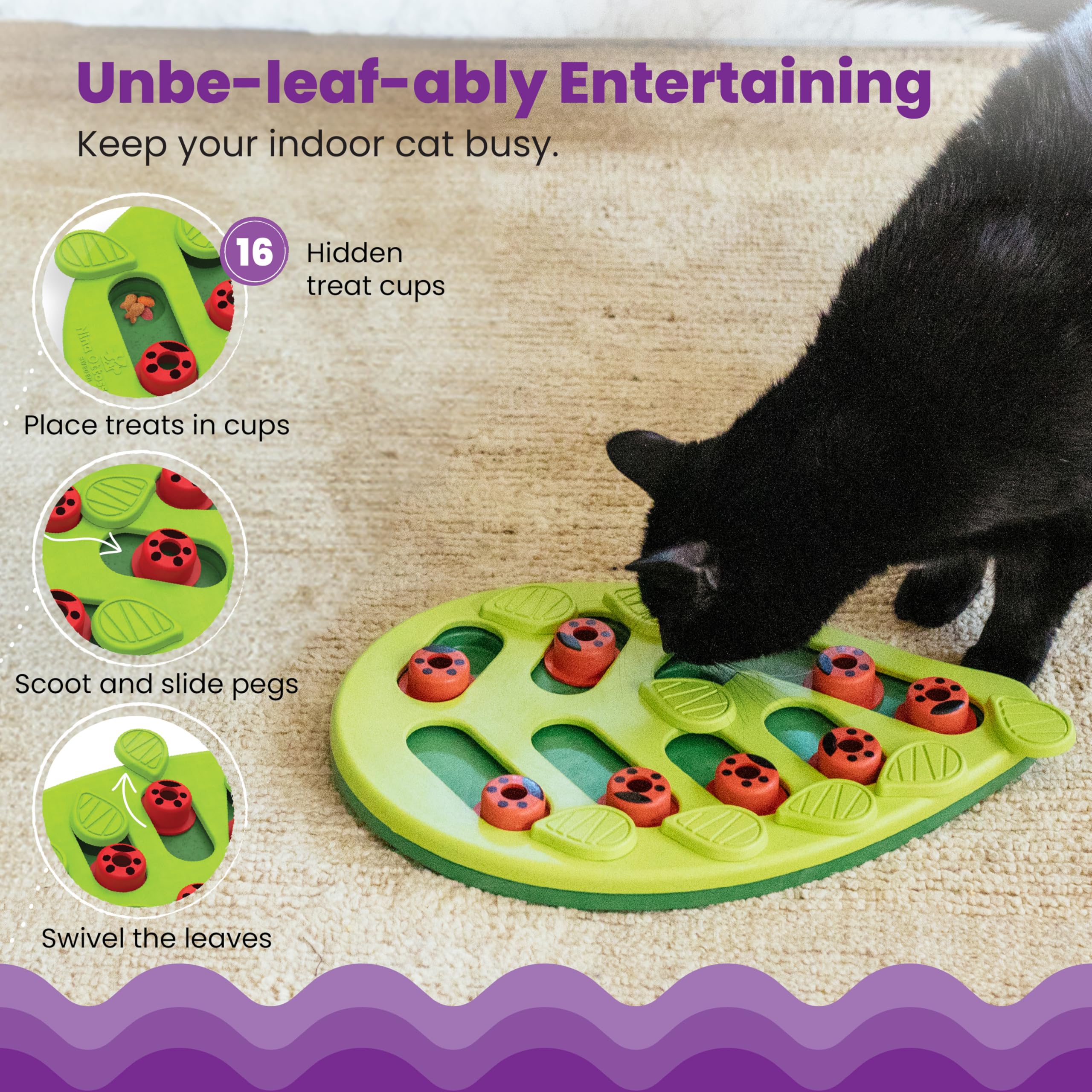 Nina Ottosson Buggin' Out Puzzle & Play - Interactive Cat Treat Puzzle Toy for Indoor Cats - Fun Mental Stimulation & Slow Feeding Game for Kittens & Adult Cats (Perfect for Boredom Relief & Mealtime Enrichment)