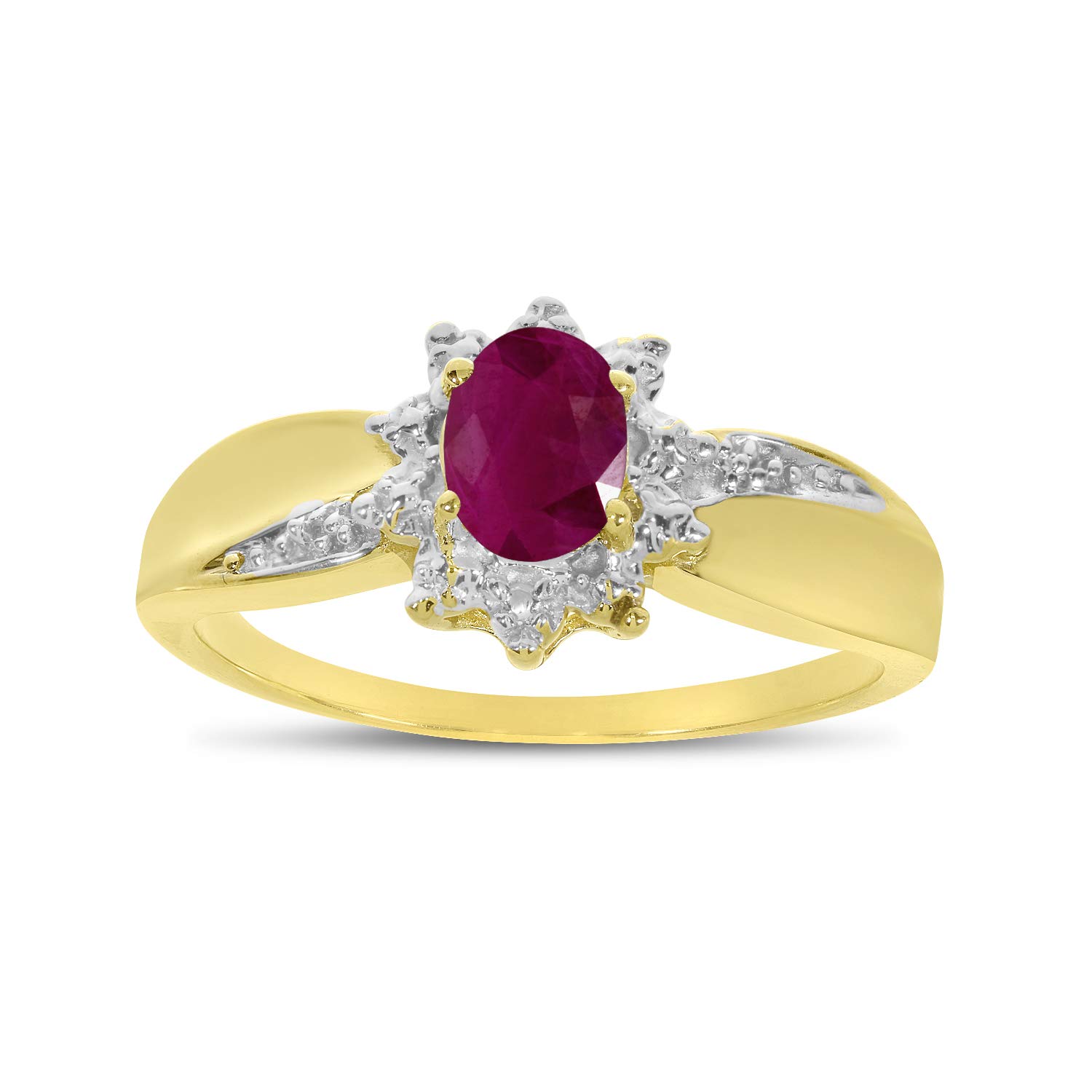 10K Yellow Gold Oval Ruby and Diamond Ring for Women - Elegant Vintage Style Engagement, Wedding, or Anniversary Jewelry Gift