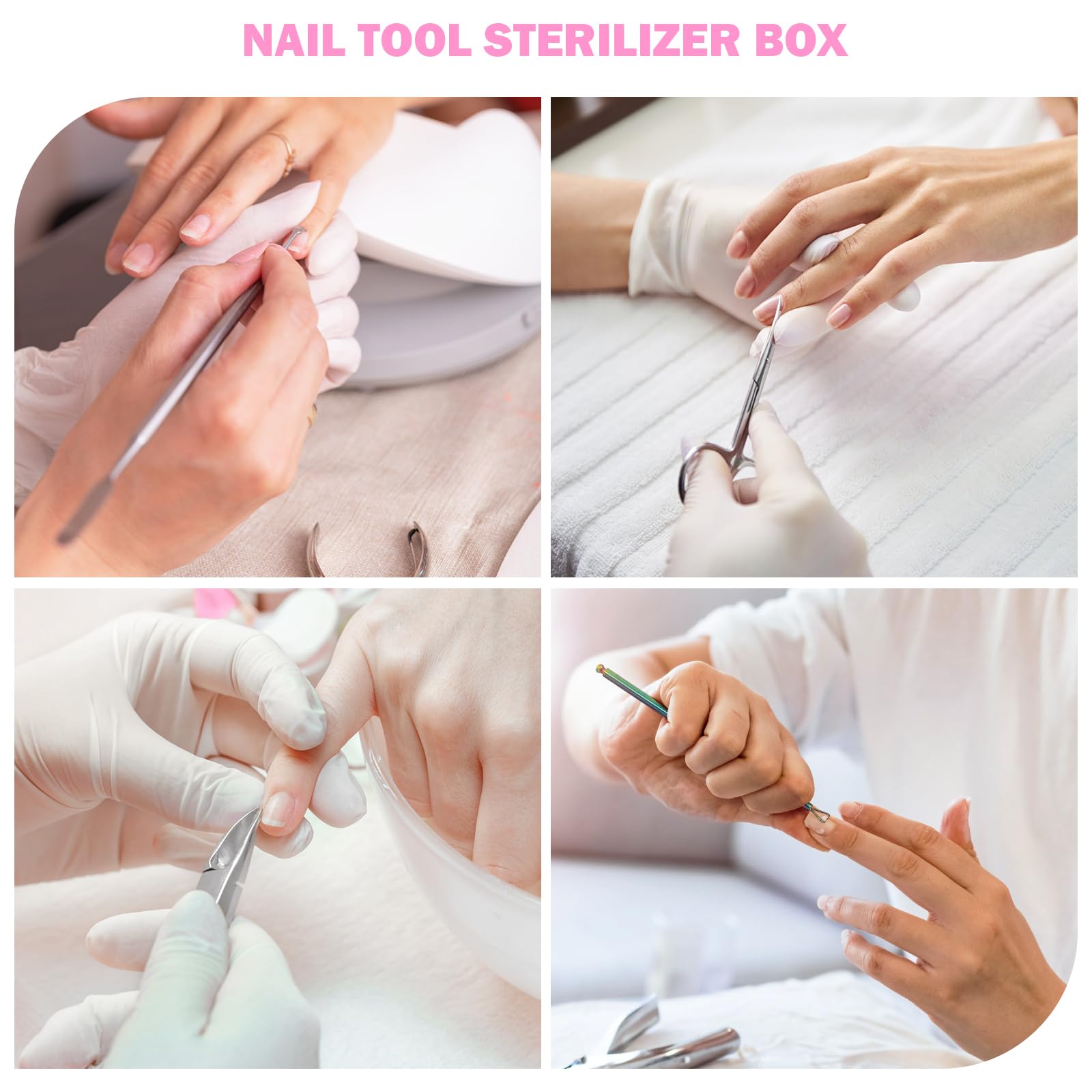 Pink Nail Tool Sterilizer Box - Large Transparent Plastic Sterilization Tray & Storage Organizer for Tweezers, Eyelash Extensions & Nail Implements - Perfect for Salons, Spas & Home Manicure Stations