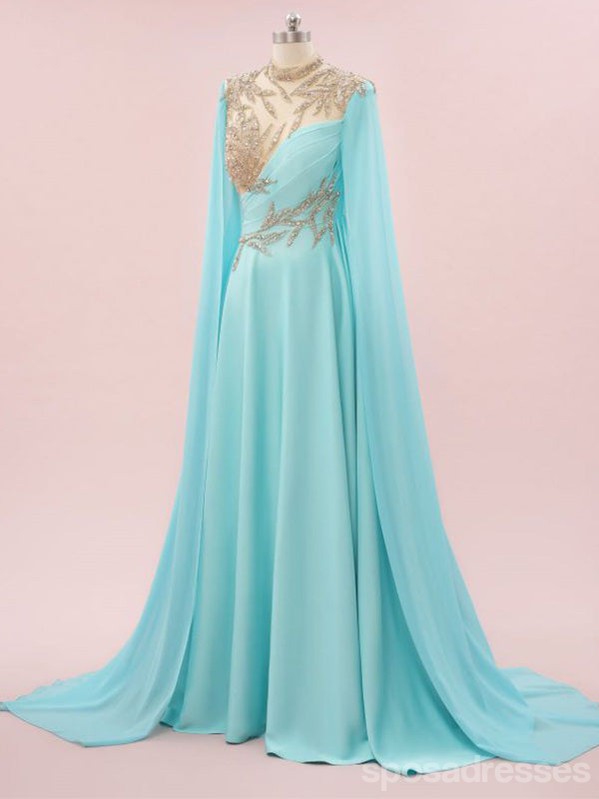 Elegant Blue A-Line Long Sleeve Maxi Party Prom Evening Dress for Women - Formal Gowns for Homecoming, Wedding Guest & Special Occasions