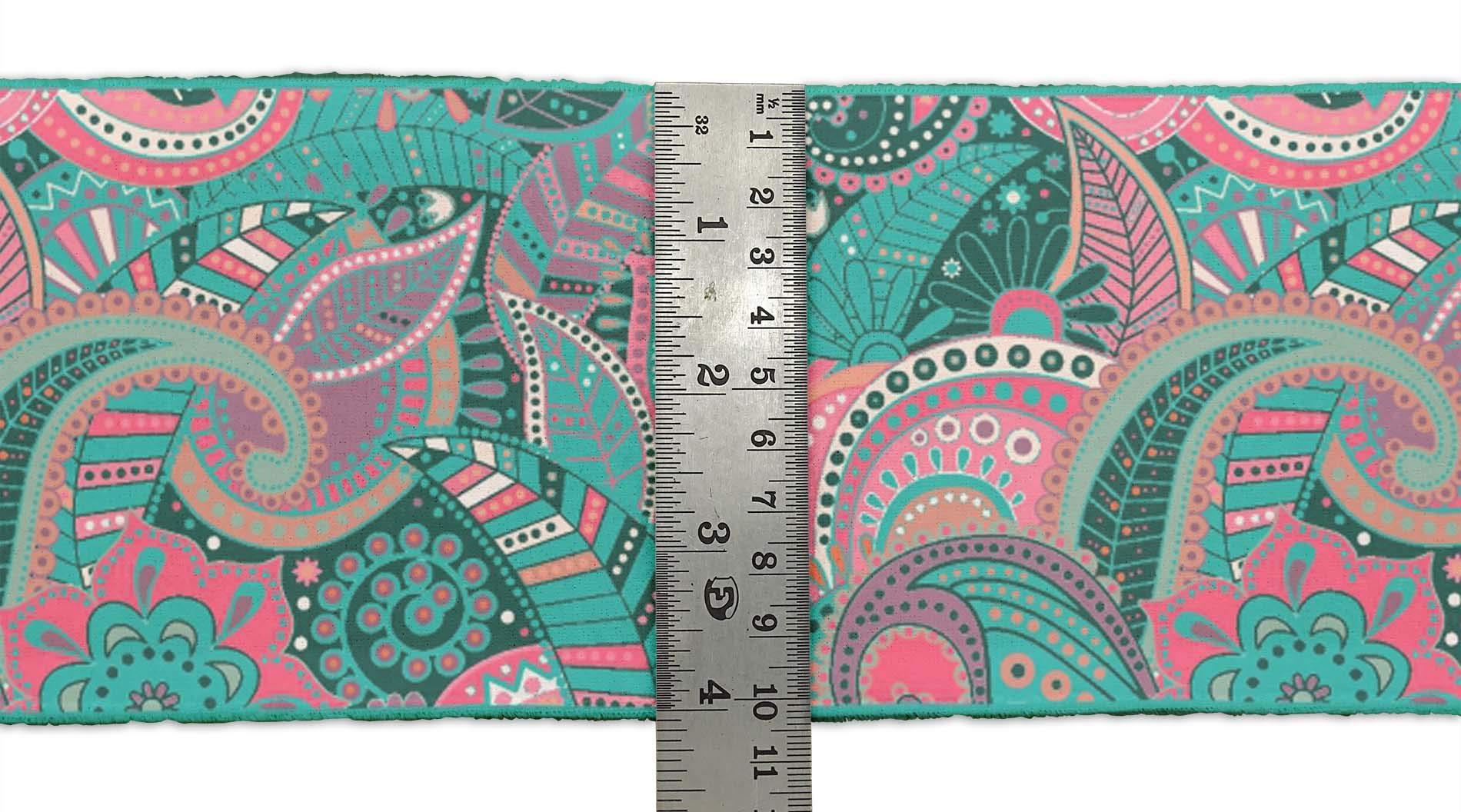 Green Leaves & Floral Printed Velvet Ribbon Trim - 9 Yards x 3 Inches Wide for Sewing, Crafts, DIY Accessories | Perfect for Gift Wrapping, Home Decor, Scrapbooking & Fashion Embellishments