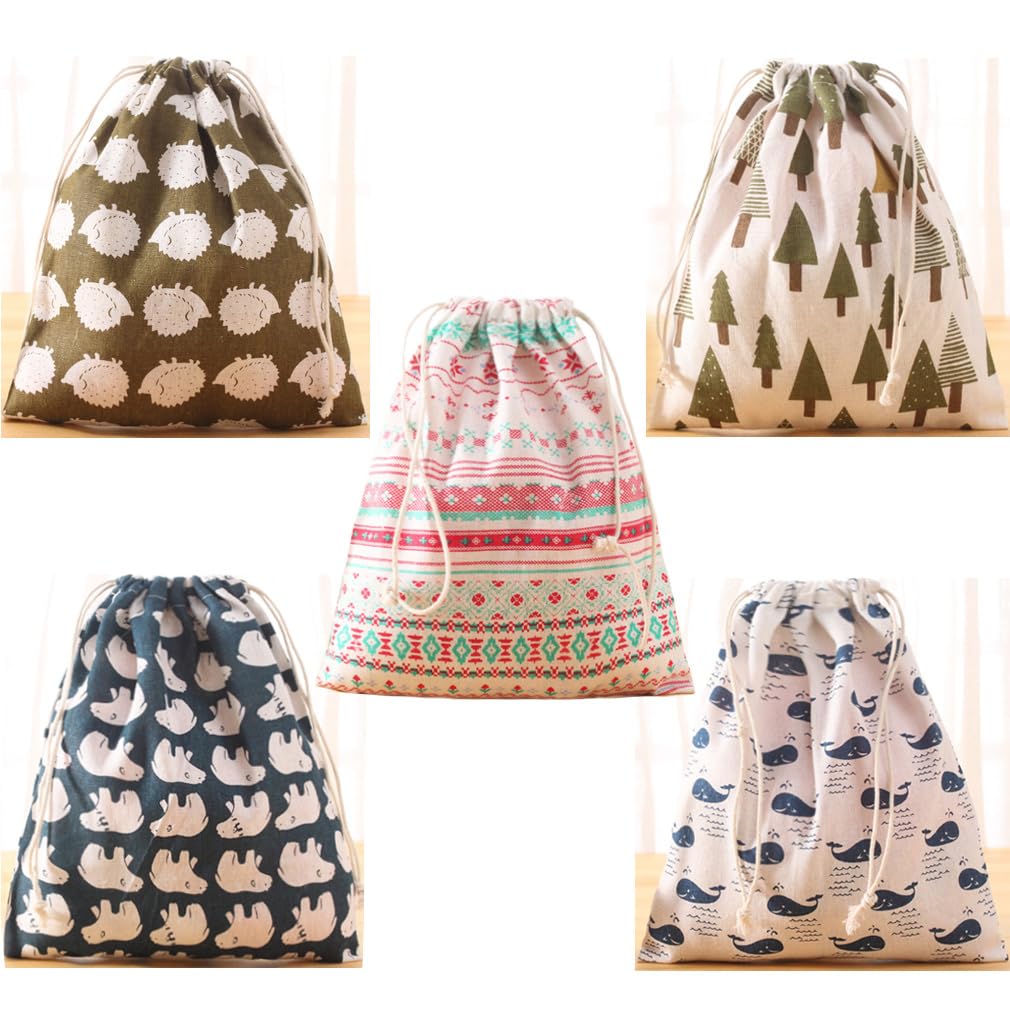 5-Pack Cotton Canvas Drawstring Storage Pouches - Breathable, Dust-Proof Shoe & Travel Organizer Bags for Shoes, Accessories & Small Items (05-TRV-BG1) - Perfect for Travel, Gym, Home & Office Organization