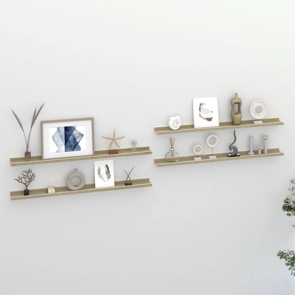 FAMIROSA 4-Pack Wall Shelves Set - White & Sonoma Oak Finish - 39.4
