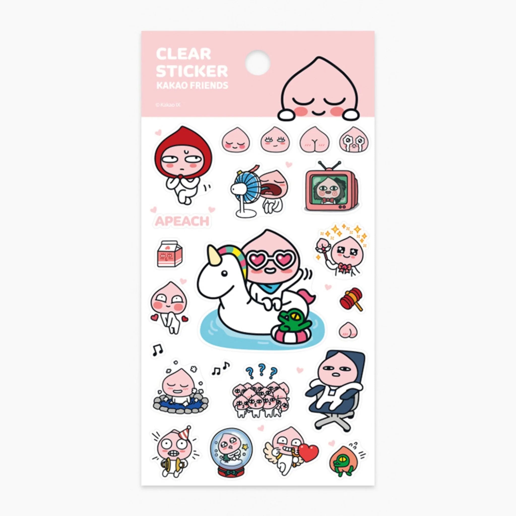 KAKAO FRIENDS Clear Stickers Pack of 4 - Cute Korean Cartoon Decals for Laptops, Planners & Water Bottles