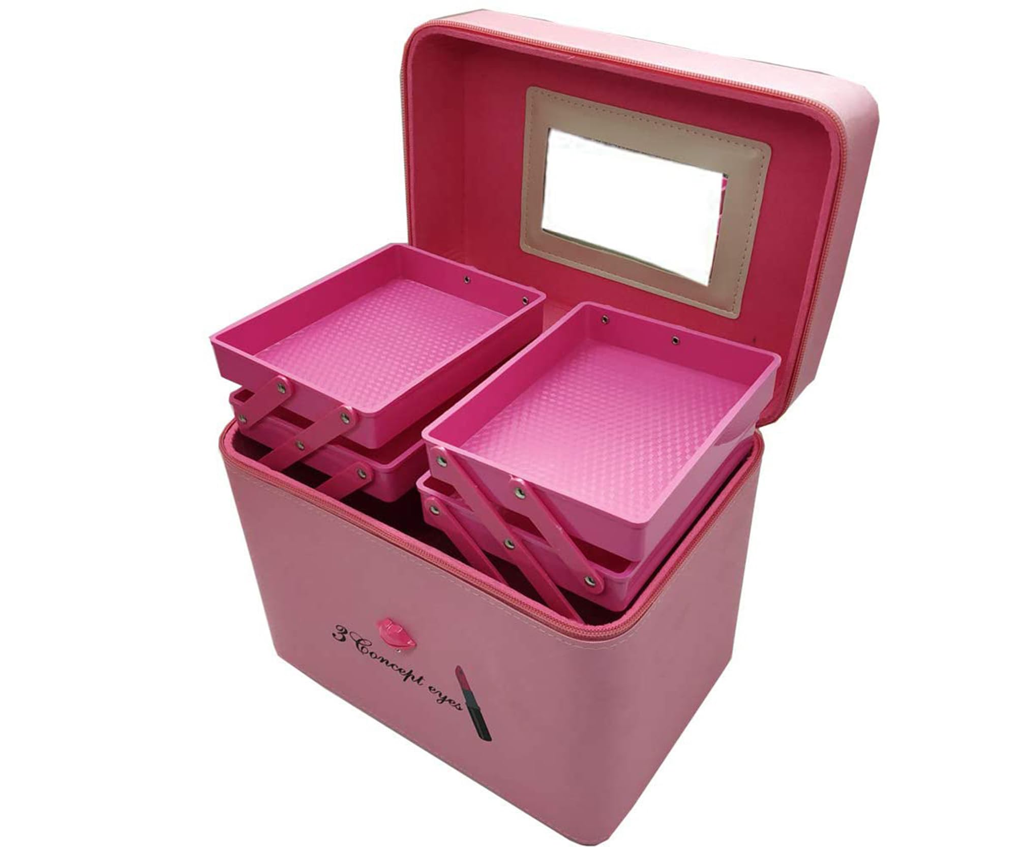 SIBY PU Leather 18cm Makeup Organizer for Women | Travel Cosmetic Storage Case | Vanity Box for Bride & Beauty Essentials | Pink Makeup Organizer for Home, Travel & Bridal Use