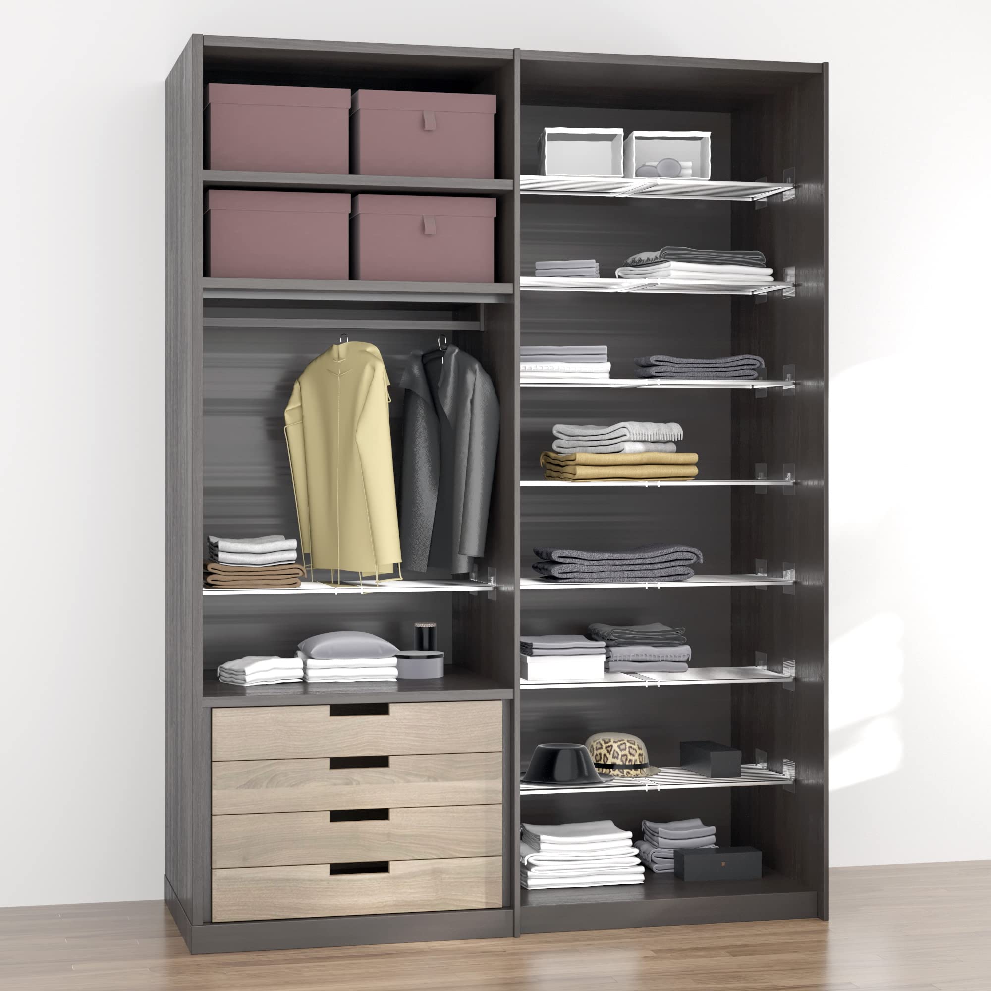 Expandable Closet Shelves Organizers - Adjustable Storage Shelf for Cabinet, Wardrobe, Pantry & Kitchen - Space Saving Closet Divider - 2 Pack - Perfect for Small Spaces & Home Organization
