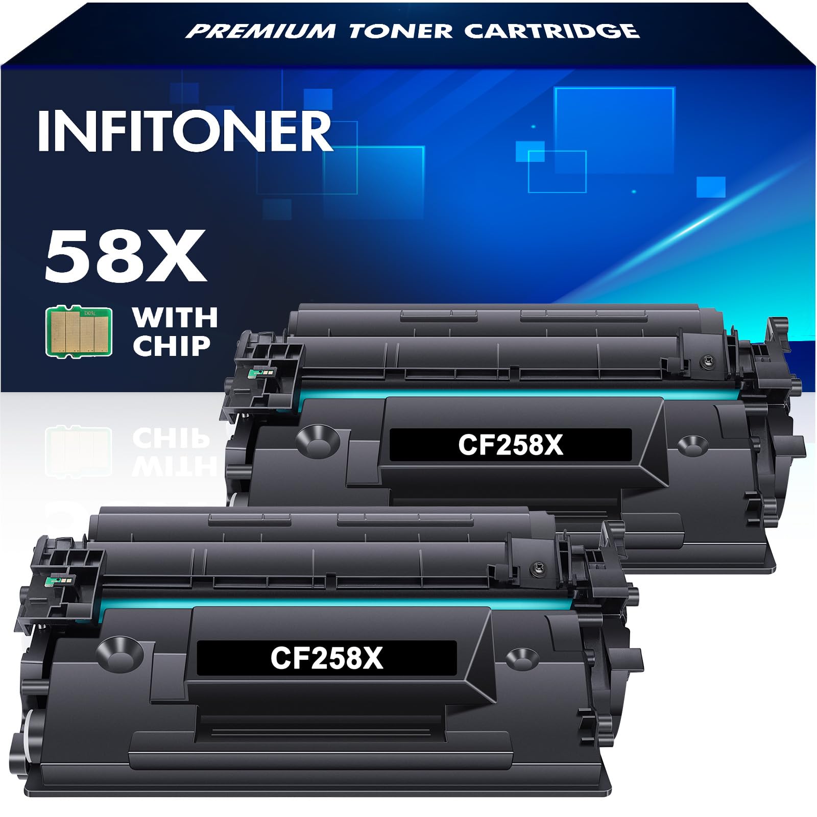 High Yield CF258X 58X Black Toner Cartridge - 2-Pack with Chip | Compatible Replacement for HP 58X/CF258X/58A/CF258A | Works with LaserJet MFP M428fdw/Pro M404n/M404dn/M404dw/M428fdn/M428dw Printers | Perfect for Office & Home Printing Needs