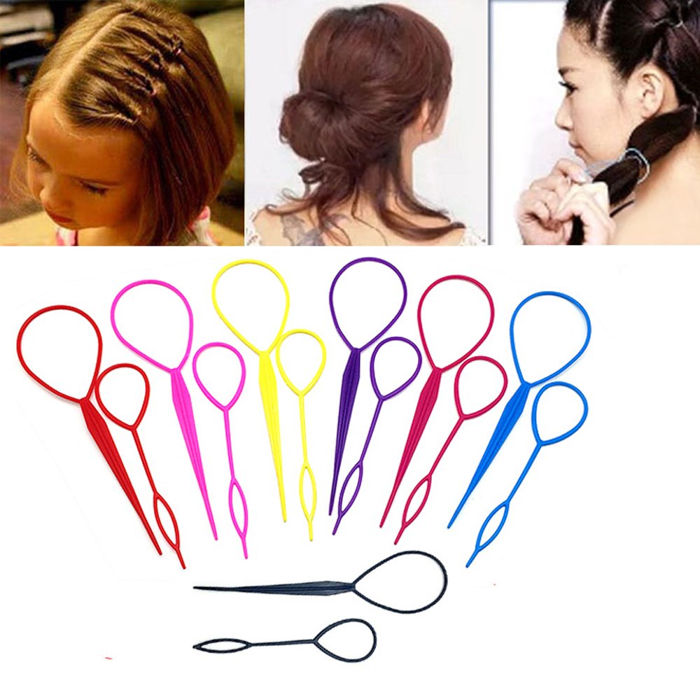 10PCS Plastic Magic Pull Hair Pins - Hair Braid & Ponytail Maker Styling Tool Set (5 Large + 5 Small) for Women, Girls - Perfect for Parties, Weddings, Daily Hairstyling