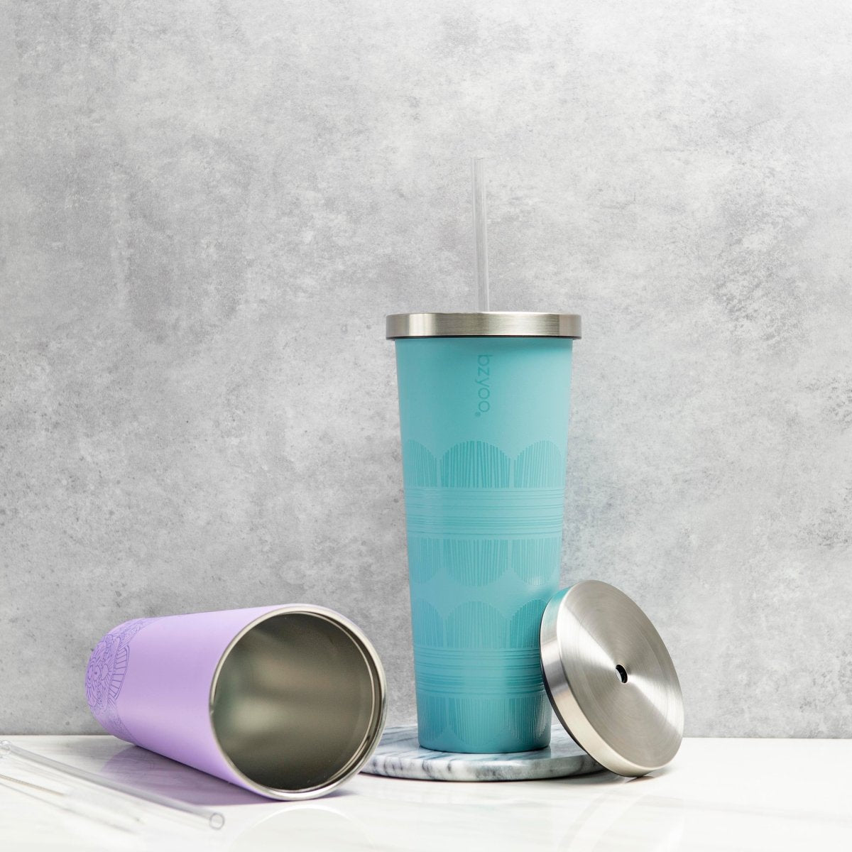 24oz Double Wall Vacuum Insulated Stainless Steel Tumbler with Straw Lid - Scribe Light Blue | Leakproof Travel Mug for Coffee, Tea & Cold Drinks | Gym, Office & Outdoor Use
