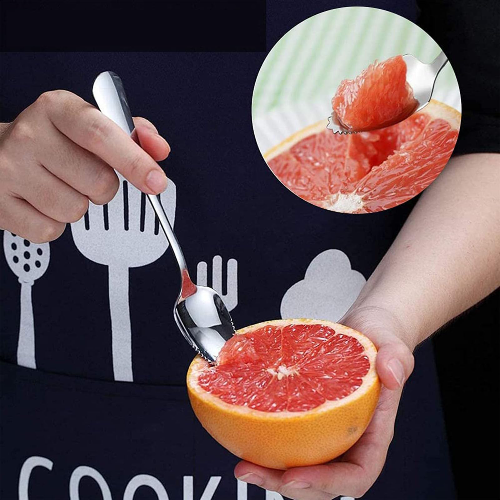 4PC Stainless Steel Serrated Fruit Spoon Set - Perfect for Grapefruit, Orange, Kiwi, Dessert, Salad & Ice Cream | Dishwasher Safe | Ideal for Kitchen, Picnic, Camping & Party Use