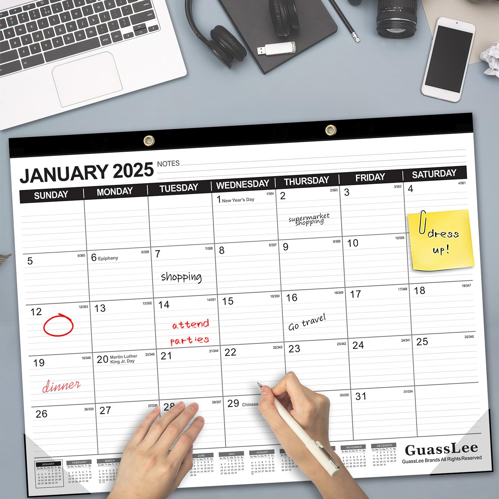 GuassLee 2025-2026 18-Month Large Desk Calendar | Jan 2025 - Jun 2026 | 22x17 Inch Wall/Desktop Planner with Julian Dates, Notes Section & Corner Protectors | Perfect for School, Home & Office Organization