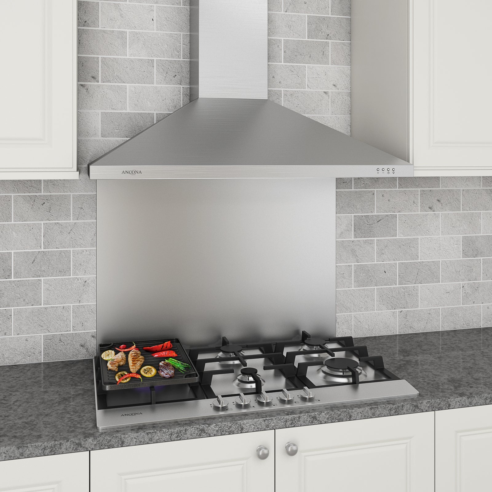 **Ancona 34-Inch Stainless Steel Gas Cooktop with 5 Burners & Cast Iron Griddle – Perfect for Home Kitchens & Outdoor Cooking**