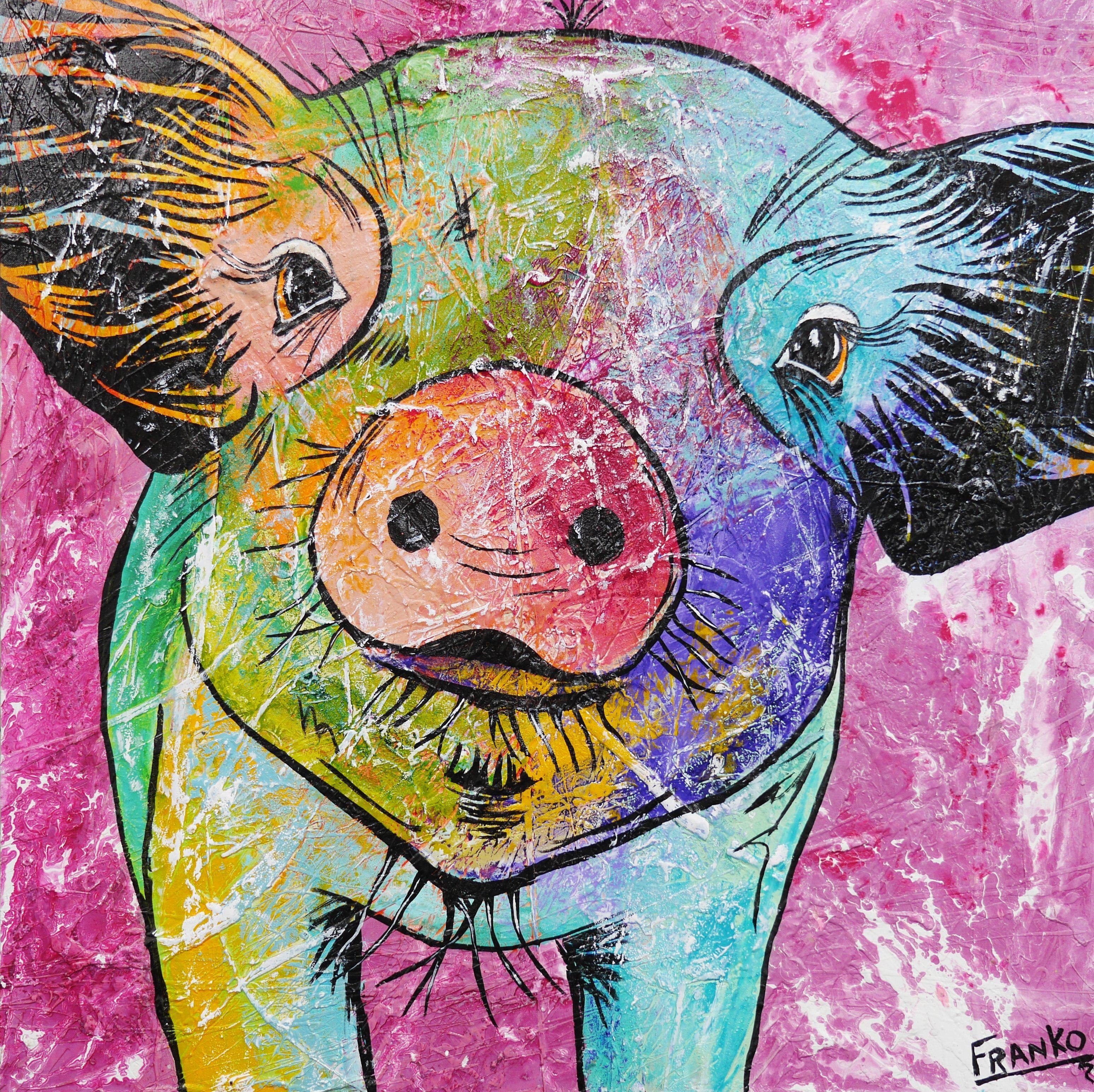 Bevan First Little Piggie 100cm x 100cm Pig Art Painting - Nursery Decor, Kids Room Wall Art, Farmhouse Style Home Decoration