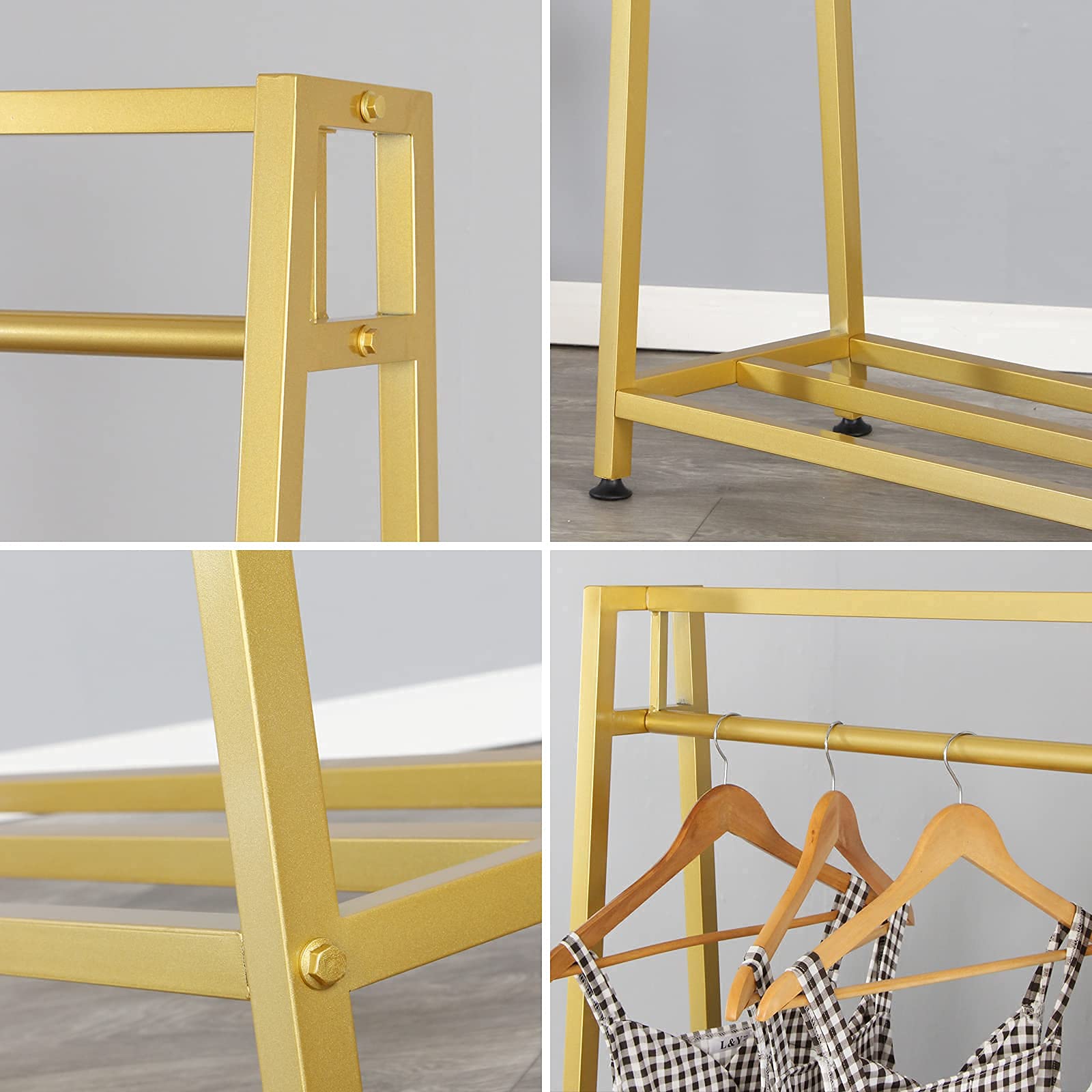 Premium Metal Garment Rack - Gold Clothes Hanging Stand for Boutiques & Home Use | Heavy-Duty Drying Rack for Clothes Storage & Display | Perfect for Retail Stores, Laundry Rooms & Walk-In Closets