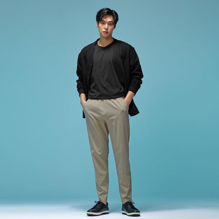 Elastic Waist Tapered Fit Pants for Men - Comfortable Stretchable Casual Trousers for Work, Travel & Everyday Wear