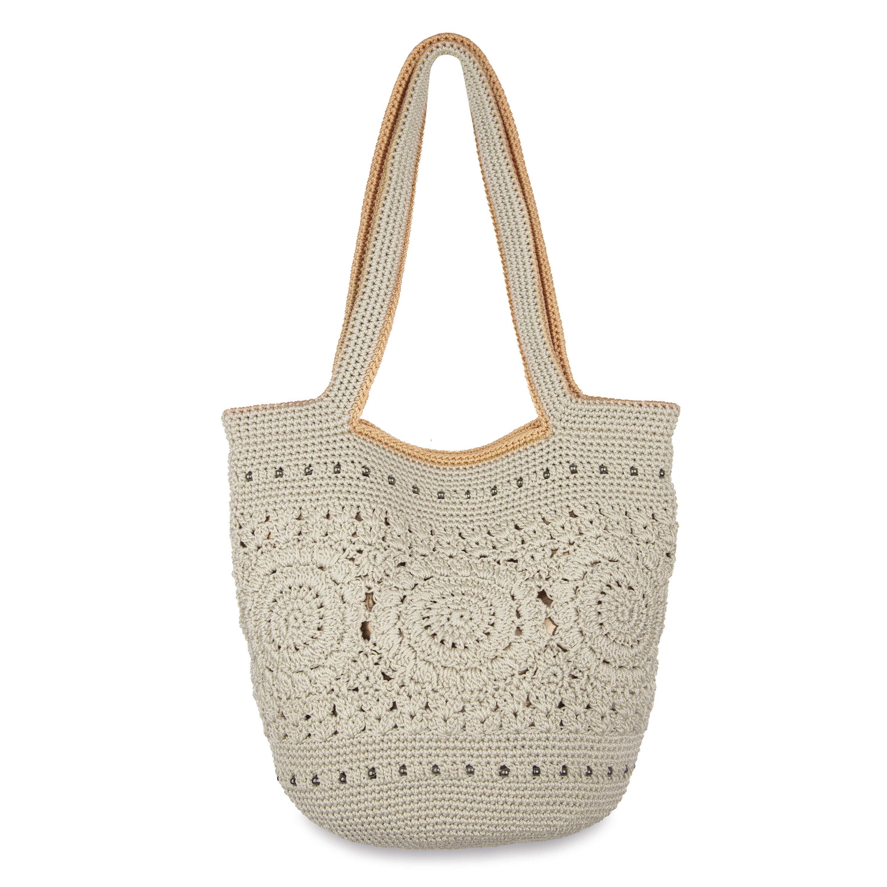 Handmade 120 Tote Bag - Natural Medallion Crochet Beach Bag for Women, Perfect for Shopping, Travel & Summer Outings